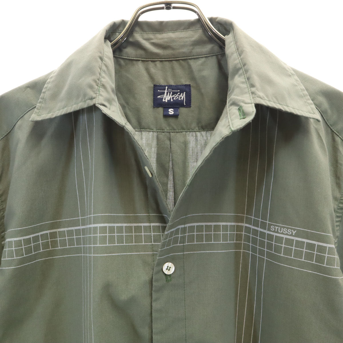 STUSSY ステューシー 90s USA製 オールド 紺タグ 半袖 シャツ S オリーブ系 メンズ