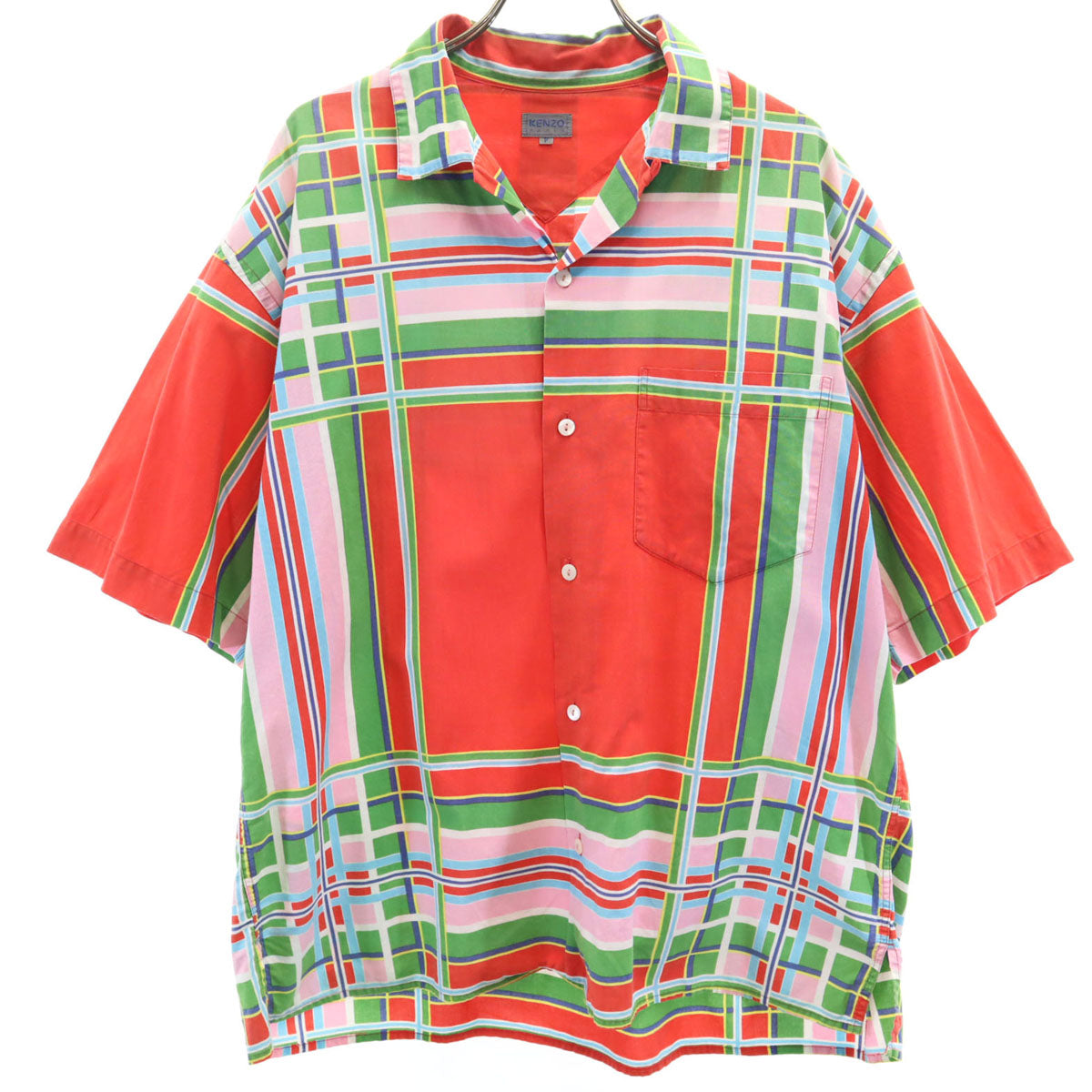 KENZO ケンゾー 90s オールド チェック柄 半袖 オープンカラーシャツ F マルチ メンズ