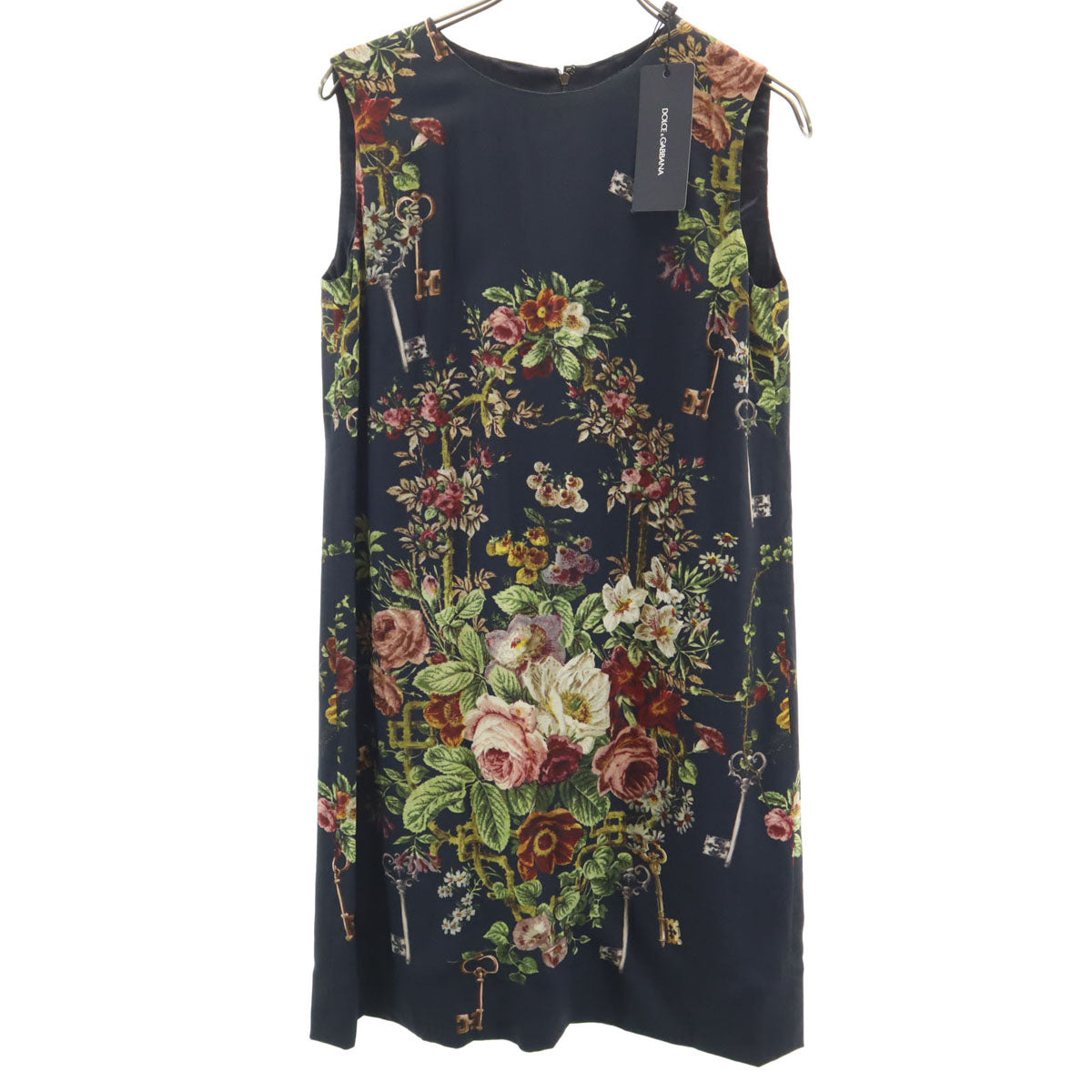 未使用 DOLCE&GABBANA ドルチェアンドガッバーナ イタリア製 花柄 ノースリーブ ミニワンピース 40 ブラック レディース
