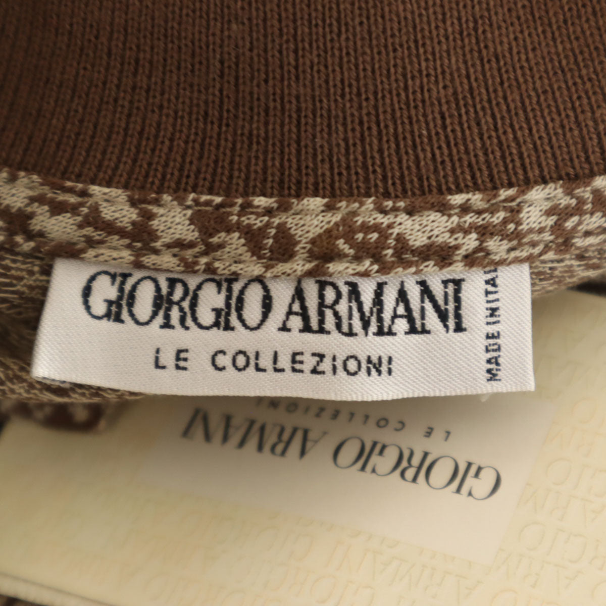 未使用 GIORGIO ARMANI LE COLLEZIONI ジョルジオアルマーニ コレツィオーニ イタリア製 総柄 半袖 ポロシャツ S ブラウン メンズ