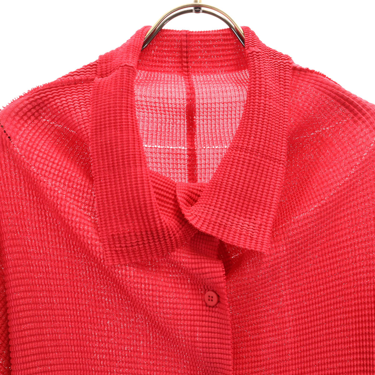 美品 ISSEY MIYAKE me イッセイミヤケミー 長袖 プリーツ シャツ レッド系 レディース