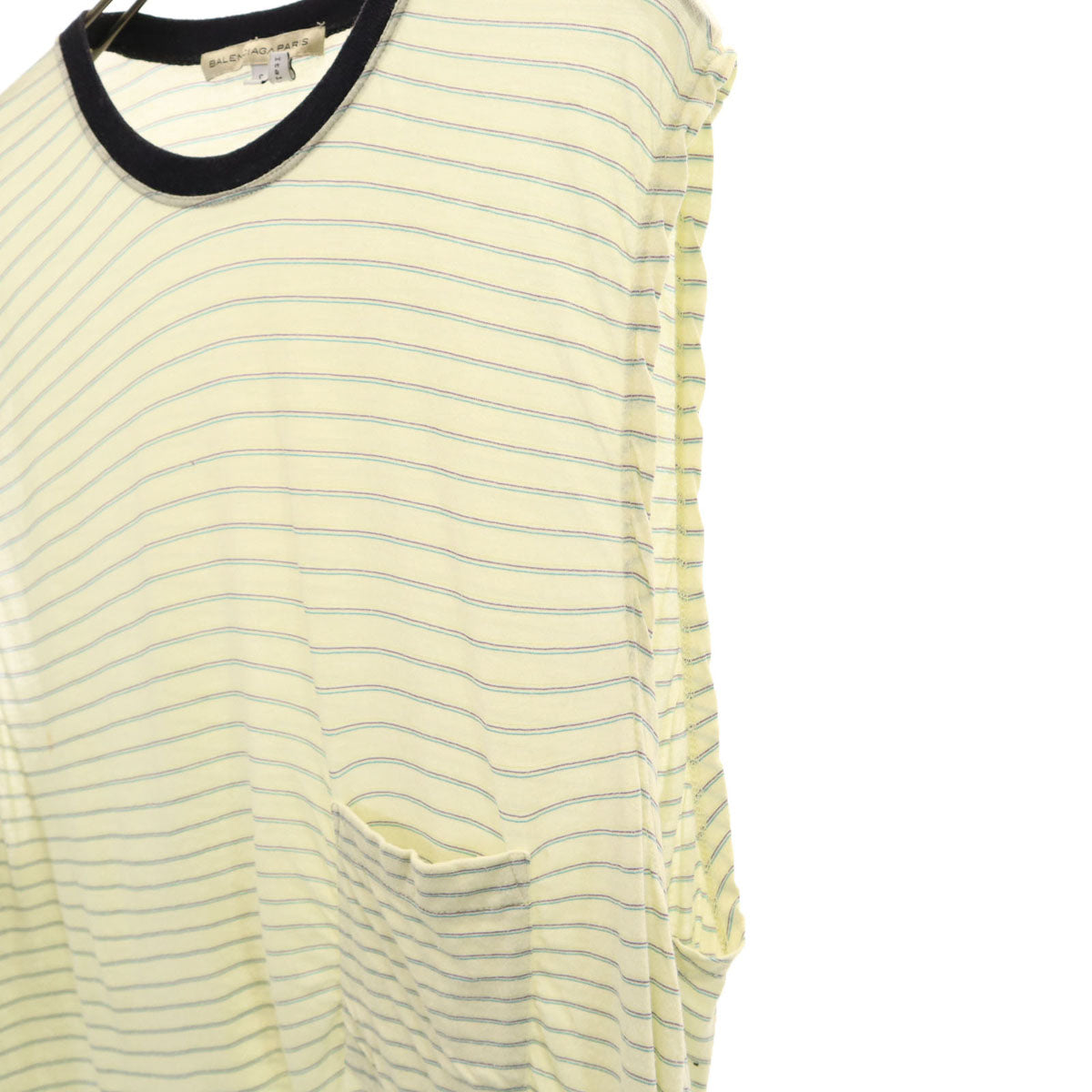 BALENCIAGA.PARIS バレンシアガ パリス UNITED ARROWS ユナイテッドアローズ取扱 イタリア製 ボーダー柄 ノースリーブ ワンピース S ライトイエロー レディース