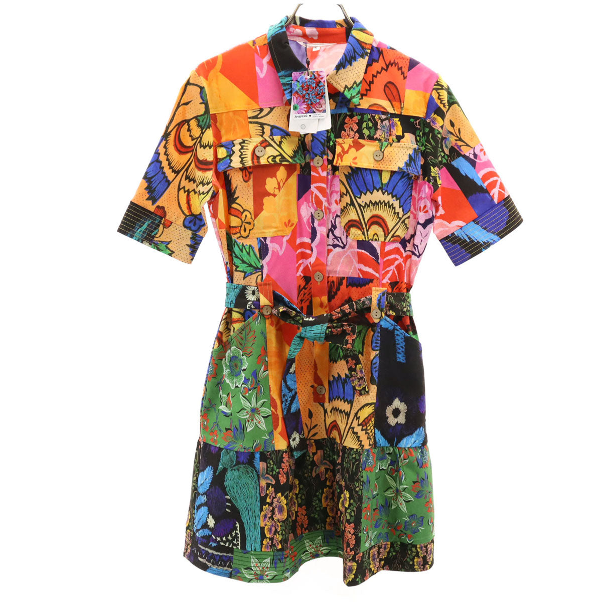 未使用 Desigual デシグアル M. Christian Lacroix ムッシュ・クリスチャン・ラクロワ コラボ 花柄 半袖 パッチワーク シャツワンピース S マルチ レディース