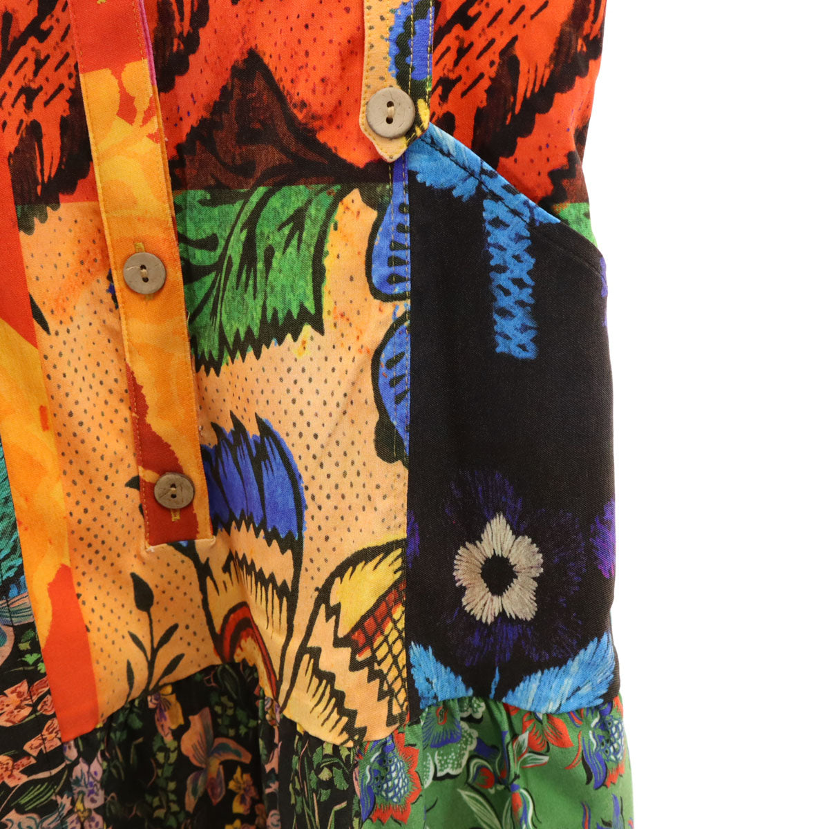 未使用 Desigual デシグアル M. Christian Lacroix ムッシュ・クリスチャン・ラクロワ コラボ 花柄 半袖 パッチワーク シャツワンピース S マルチ レディース