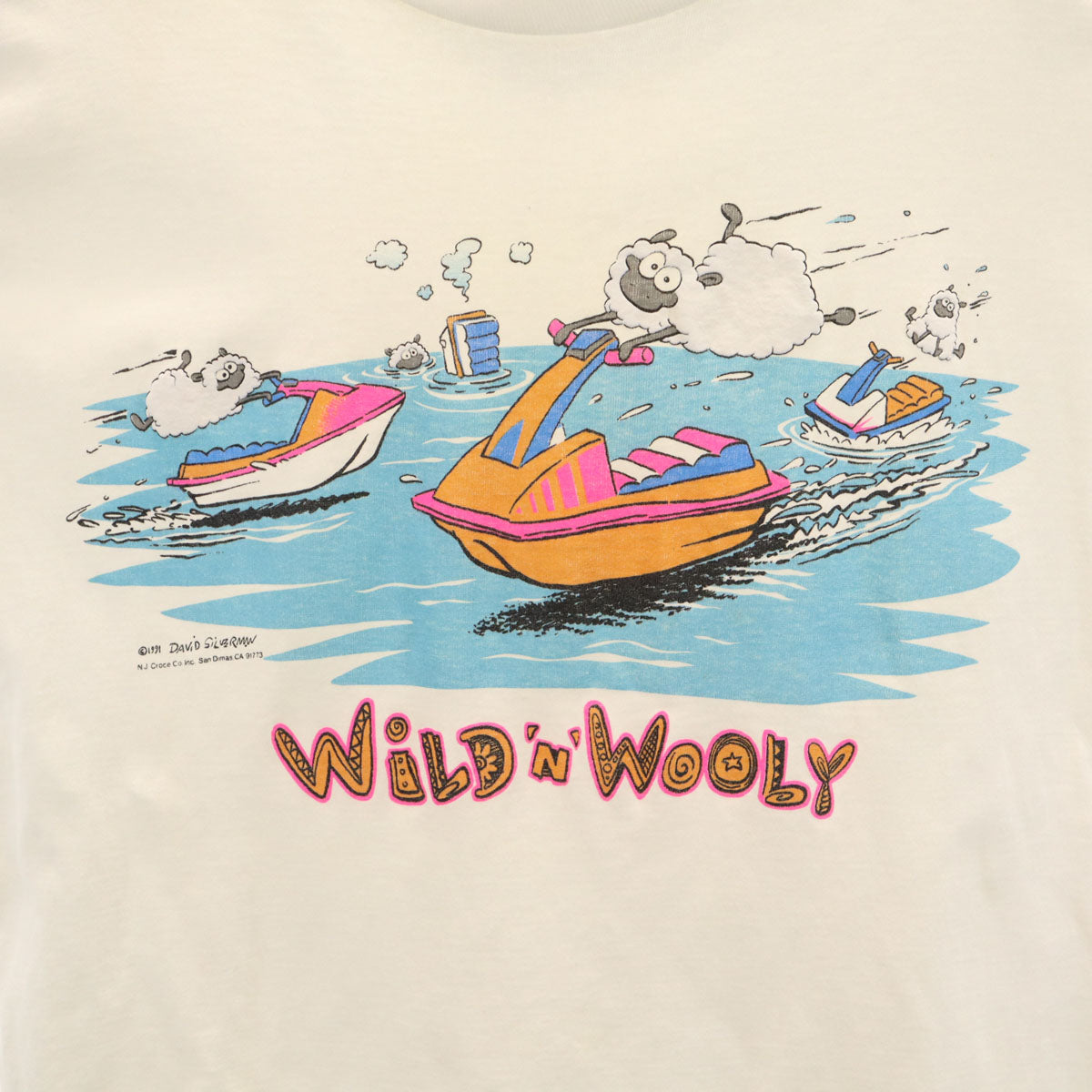 NJ CROCE 90s USA製 オールド Wild 'n' Wooly 半袖 Tシャツ M ホワイト メンズ