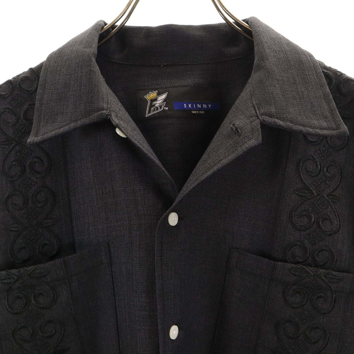 美品 FAT エフエーティー 半袖 GARCIA キューバシャツ SKINNY チャコールグレー メンズ