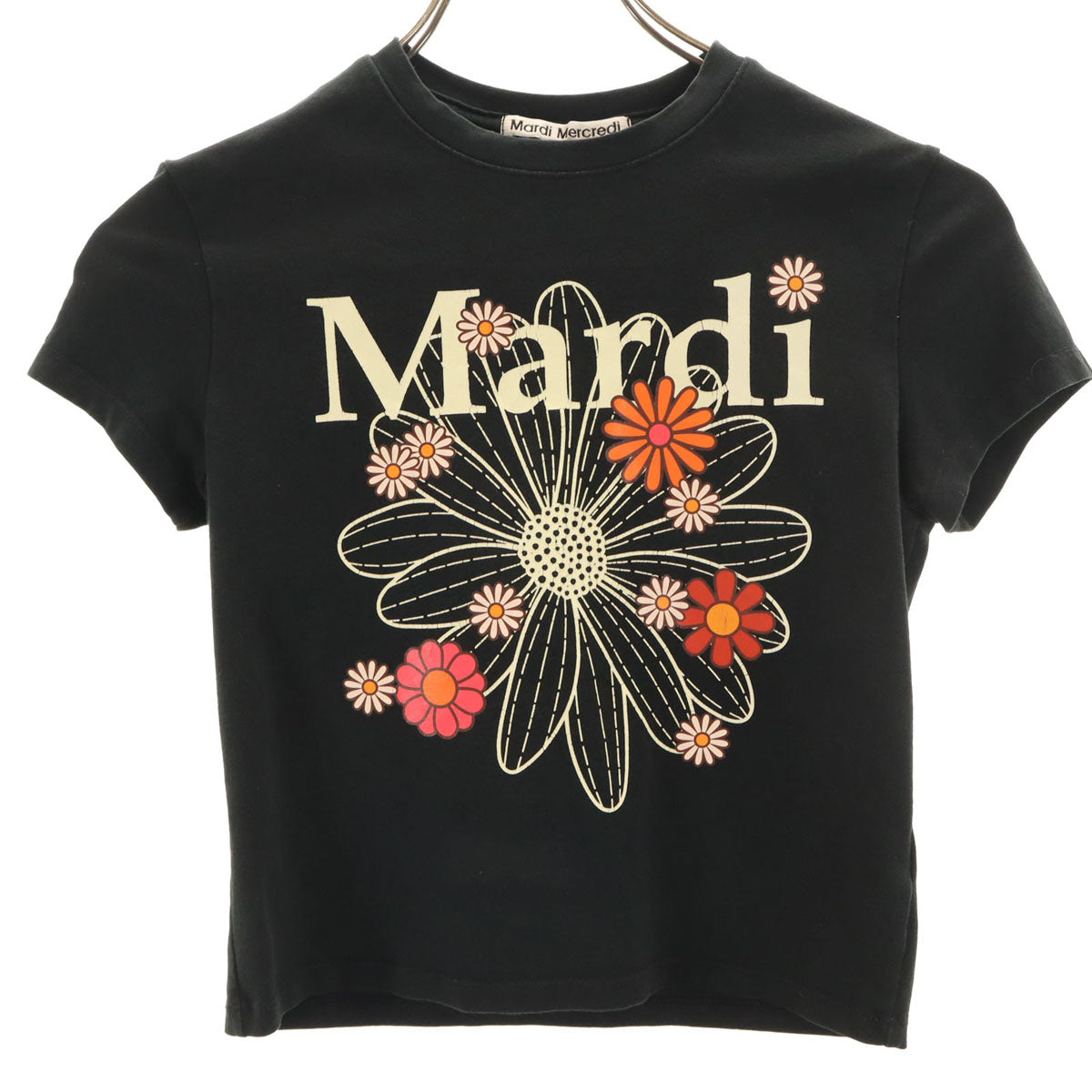 Mardi Mercredi マルディメクルディ 花 半袖 ショート丈 Tシャツ ONE SIZE ブラック レディース