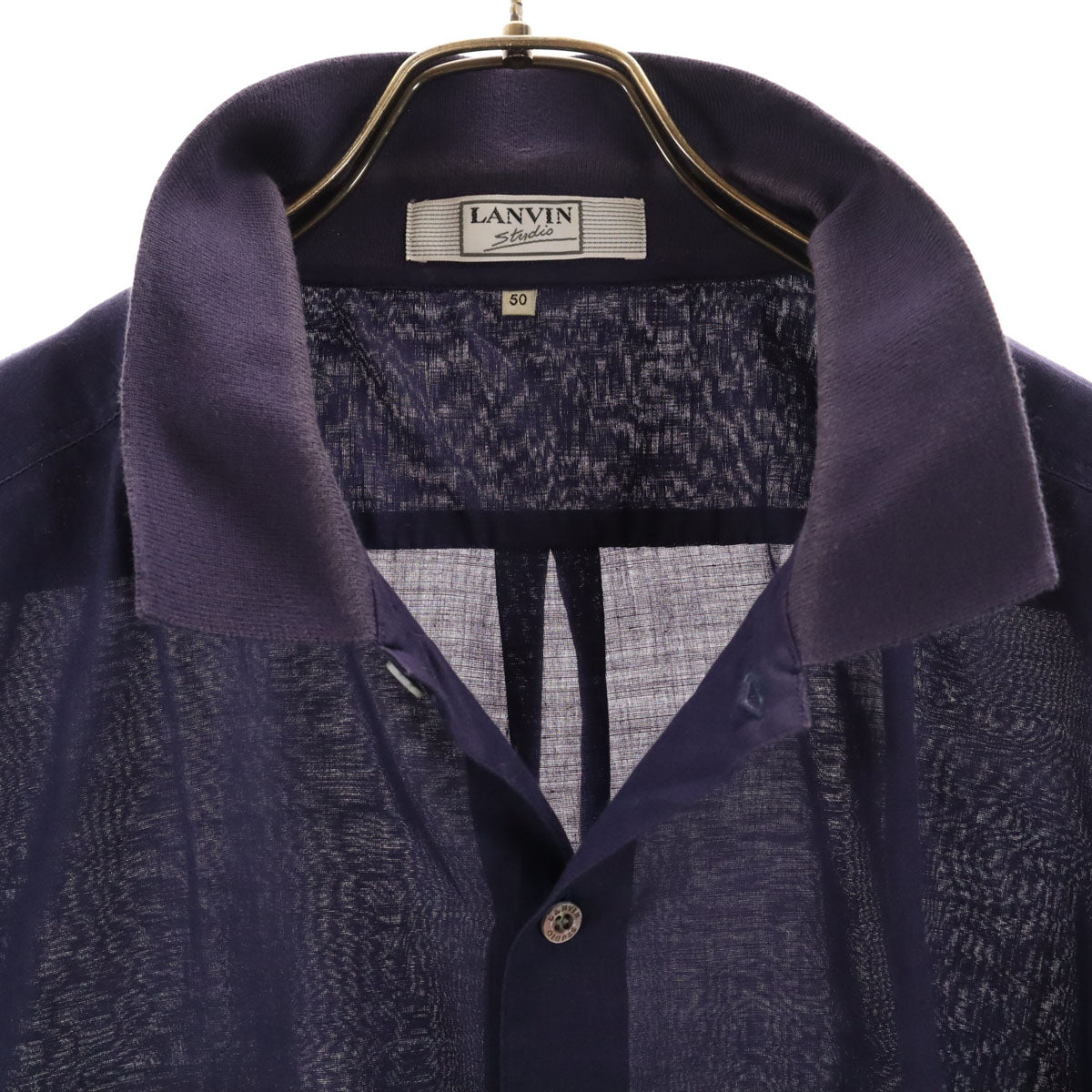 LANVIN STUDIO ランバンスタジオ リネンブレンド 半袖 シャツ 50 紺紫 メンズ