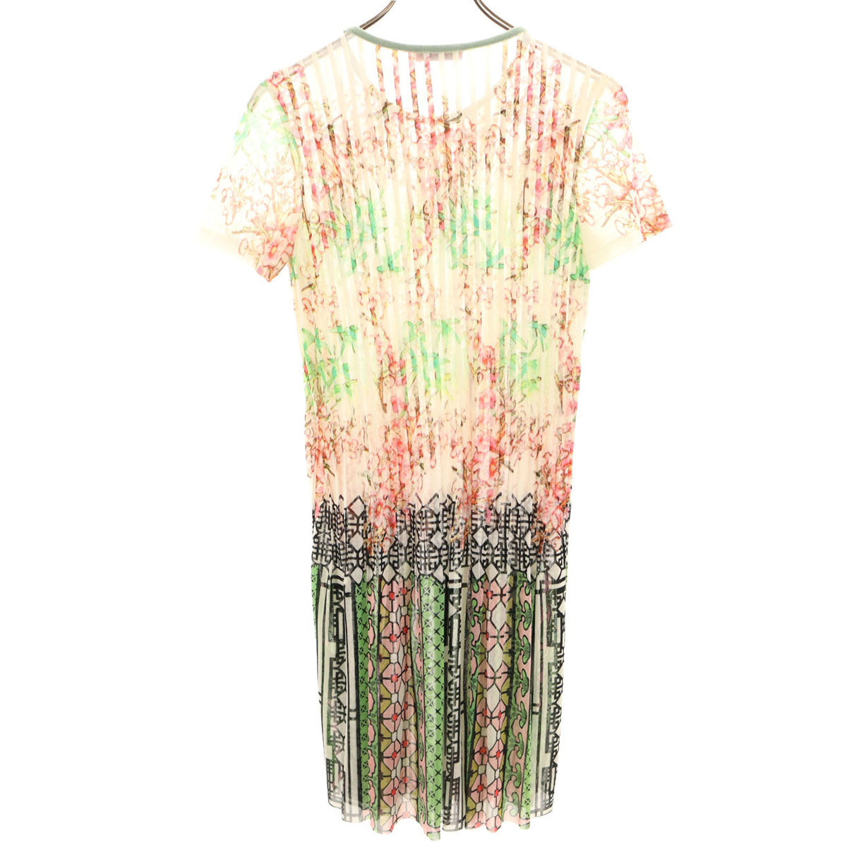 美品 VIVIENNE TAM ヴィヴィアンタム 花柄 半袖 ピンタック シアー ワンピース 0 アイボリー レディース