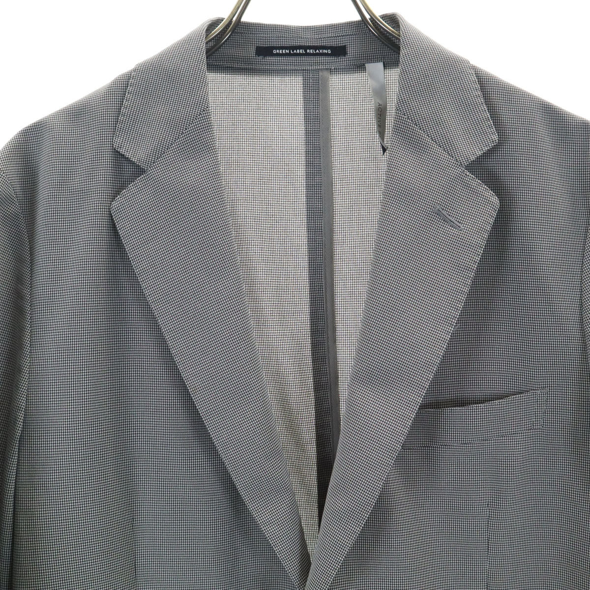 GREEN LABEL RELAXING UNITED ARROWS グリーンレーベルリラクシング ユナイテッドアローズ ACTIVE PLUS ハウンドトゥース柄 テーラードジャケット 44 グレー 千鳥格子 アンコン メンズ