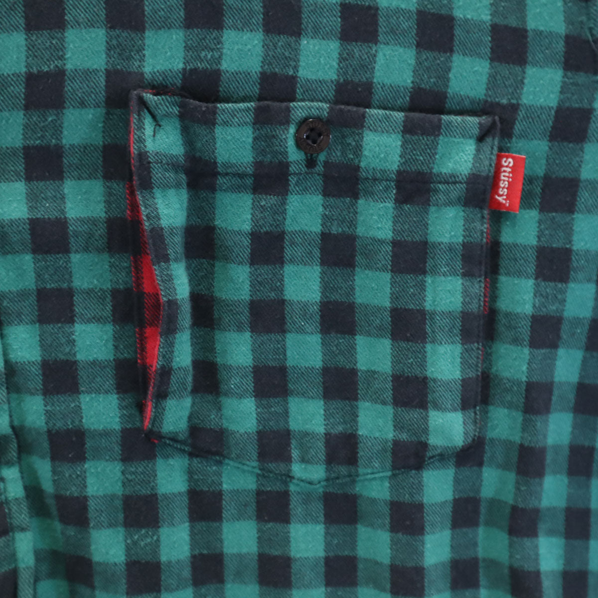 STUSSY ステューシー チェック柄 長袖 コットン ネルシャツ S グリーン メンズ