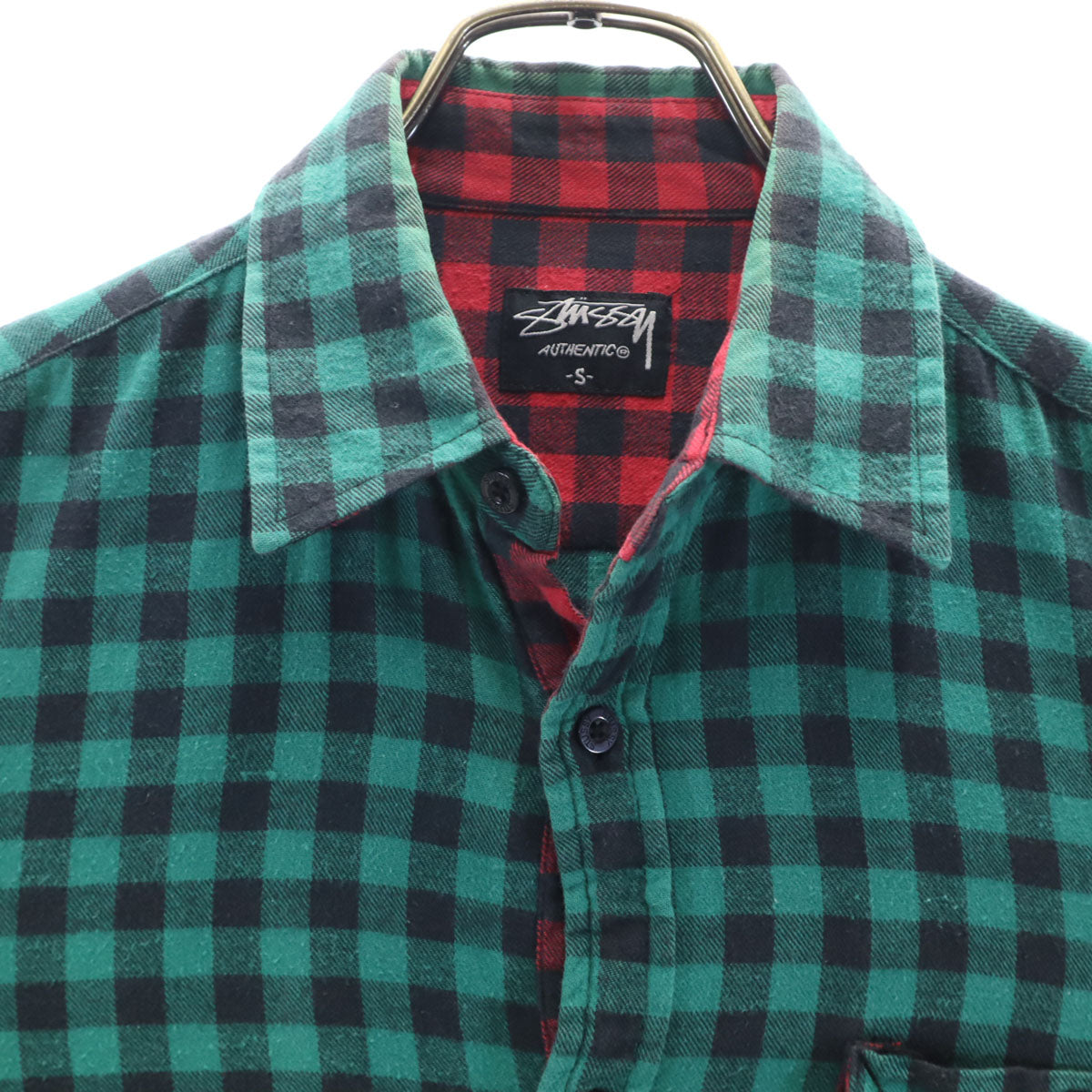 STUSSY ステューシー チェック柄 長袖 コットン ネルシャツ S グリーン メンズ