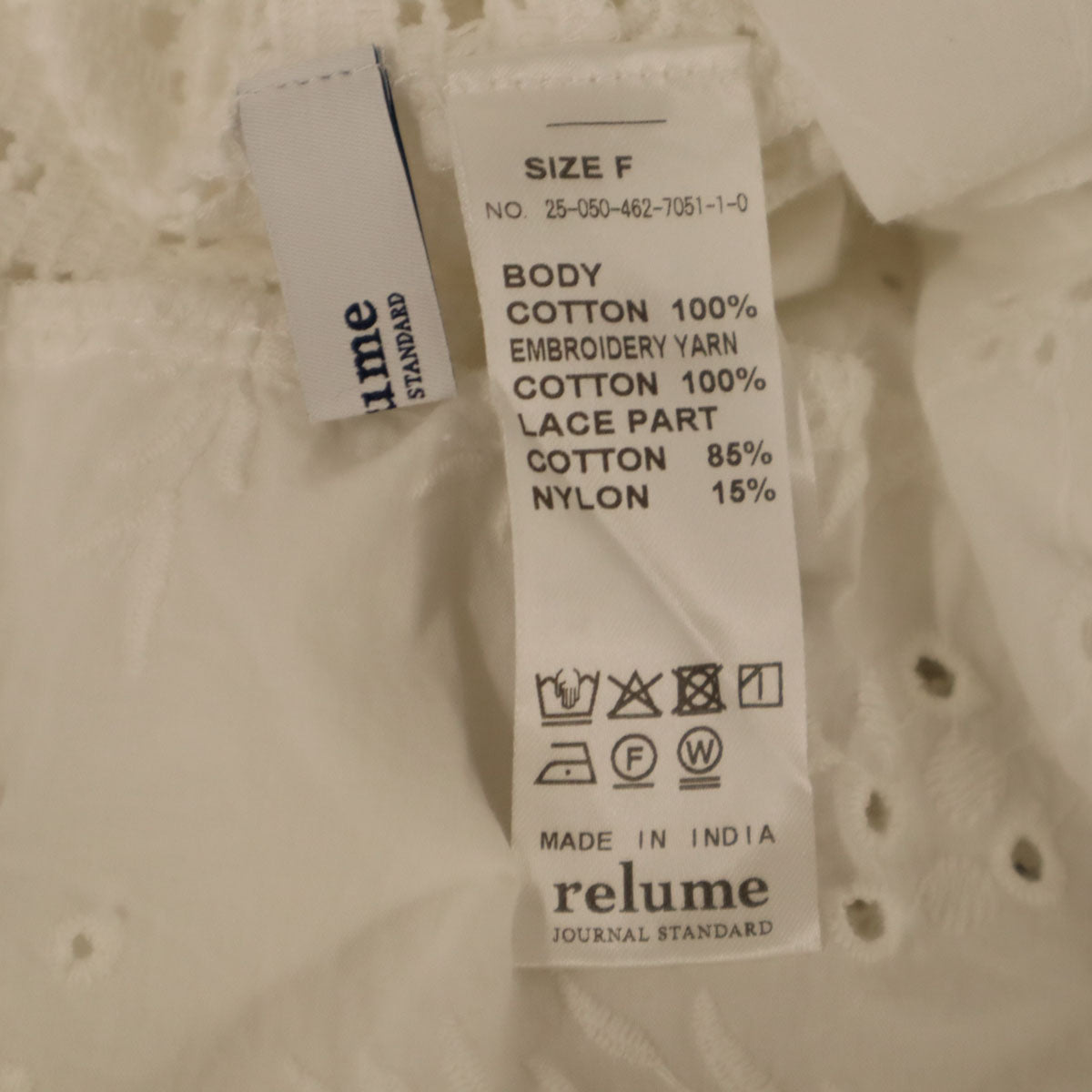 relume JOURNAL STANDARD レリューム ジャーナルスタンダード 25ss 長袖 レース バンドカラーシャツ F ホワイト ブラウス レディース