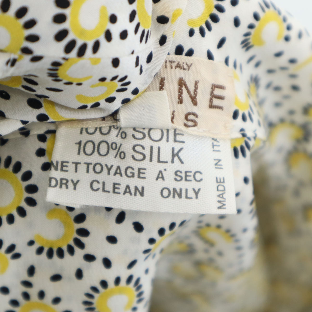 CELINE セリーヌ 90s イタリア製 フィービー期 総柄 長袖 ボウタイ シャツ 38 イエロー レディース