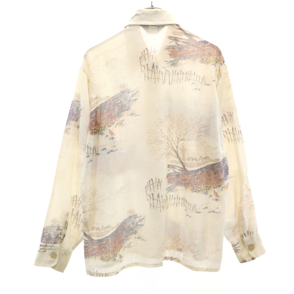 70s ヴィンテージ 総柄 長袖 シャツ L ベージュ メンズ