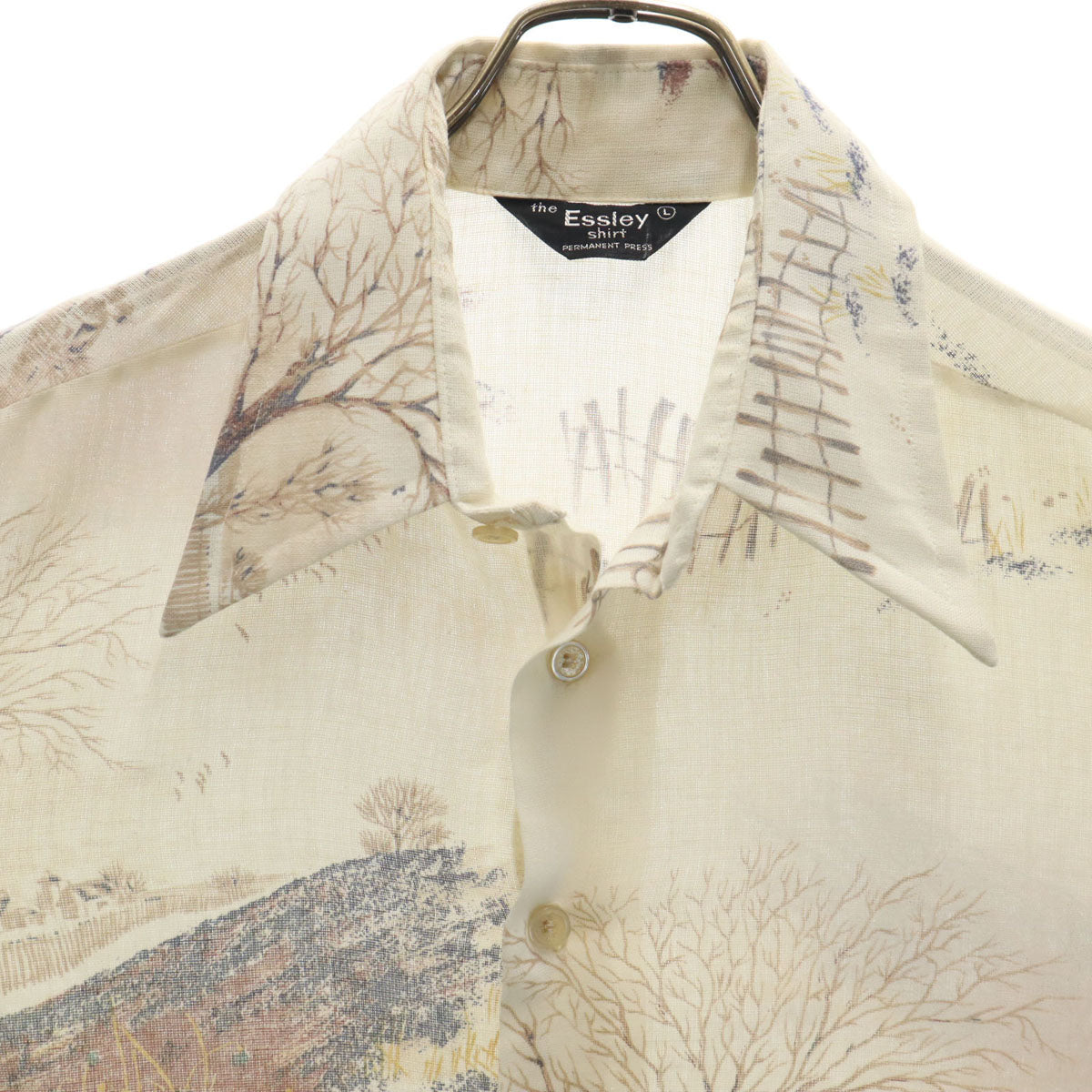 70s ヴィンテージ 総柄 長袖 シャツ L ベージュ メンズ