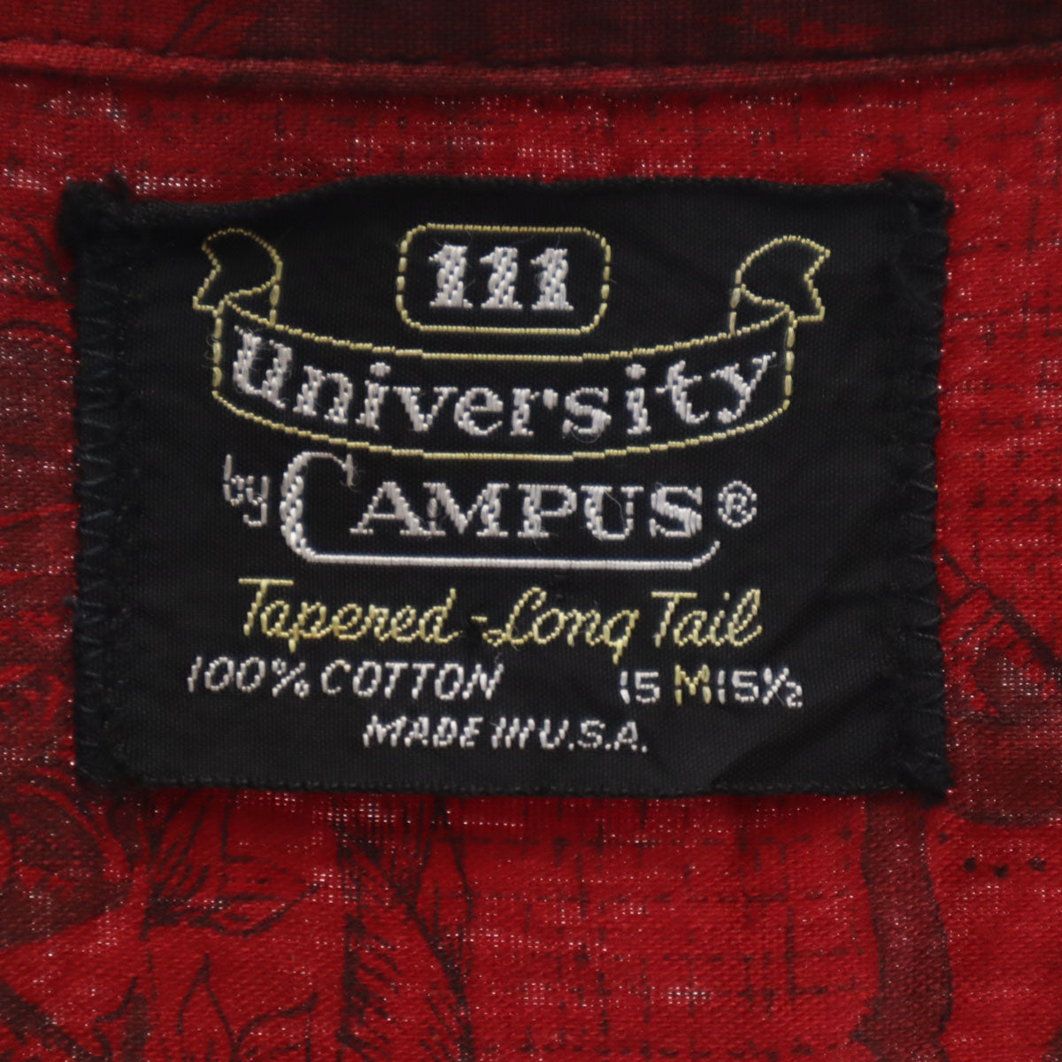 CAMPUS キャンパス 60s ヴィンテージ USA製 総柄 長袖 ボタンダウンシャツ M レッド メンズ
