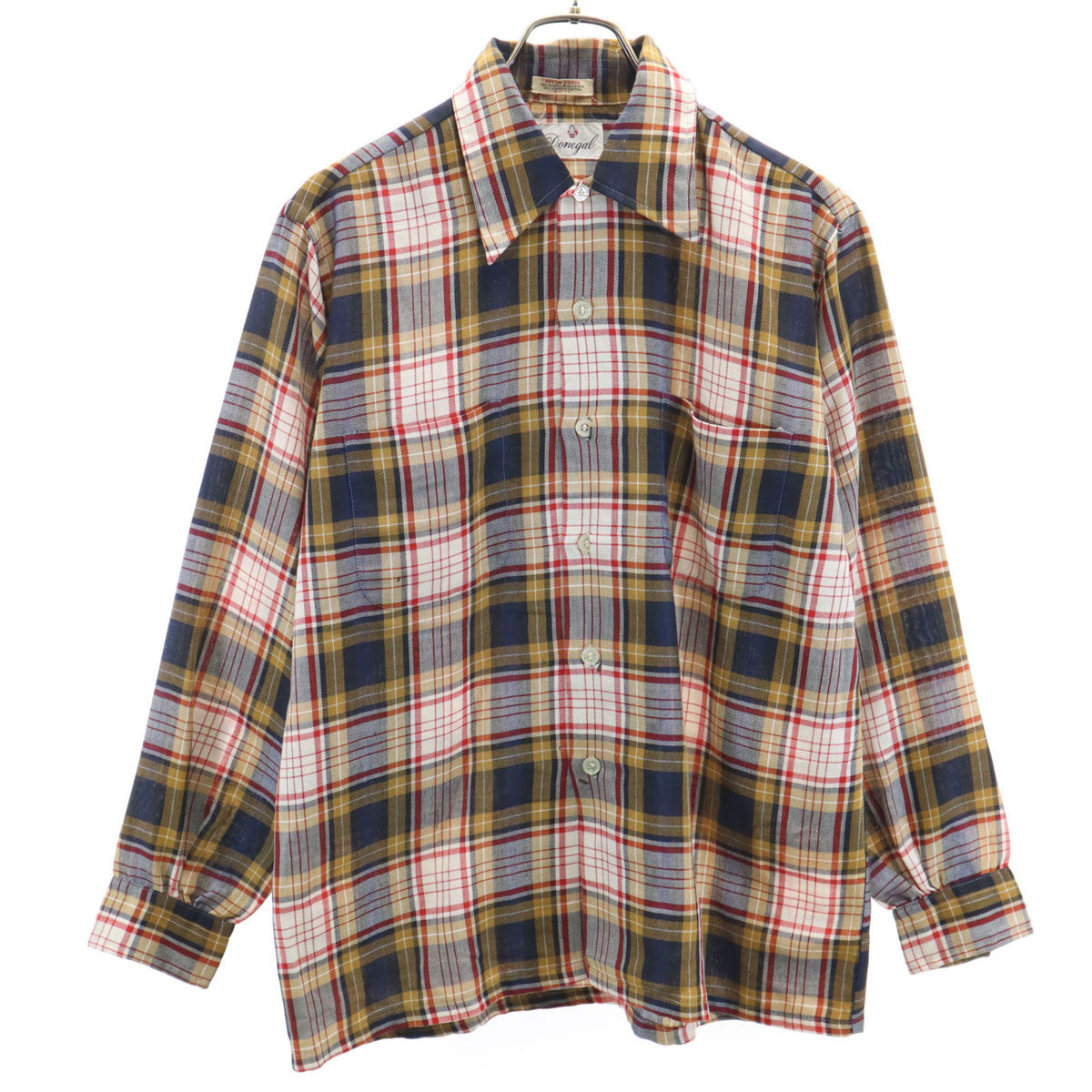 ドネガル 60s 70s ヴィンテージ チェック柄 長袖 コットンシャツ M イエロー メンズ