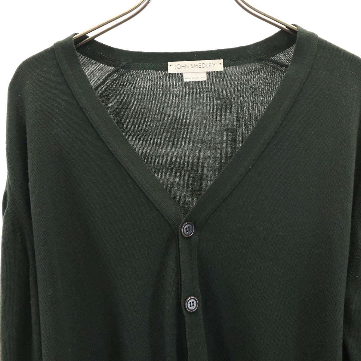 JOHN SMEDLEY ジョンスメドレー イングランド製 長袖 Vネック ニットカーディガン S 深緑 メンズ