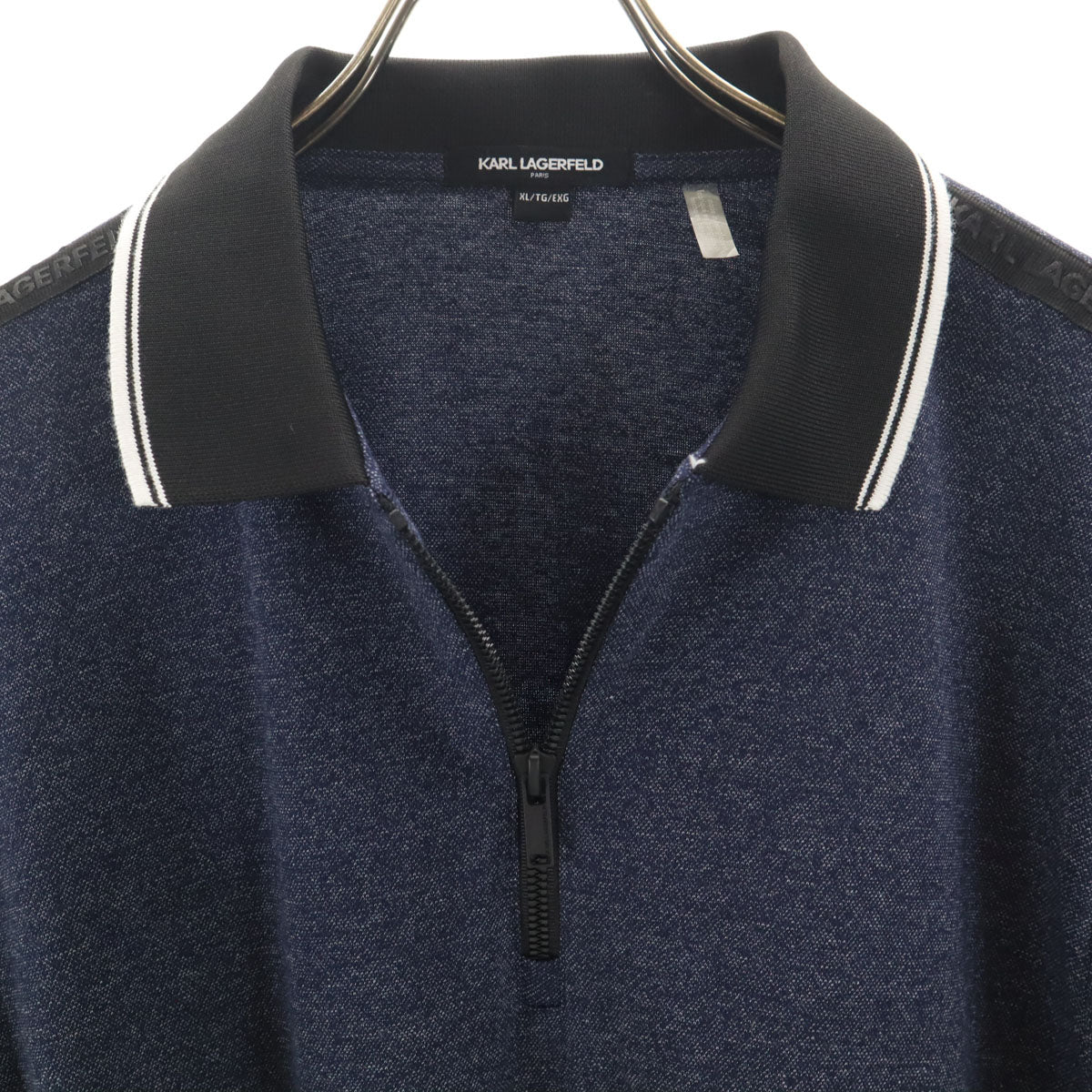 美品 KARL LAGERFELD カールラガーフェルド 半袖 ハーフジップ ポロシャツ XL ネイビー メンズ