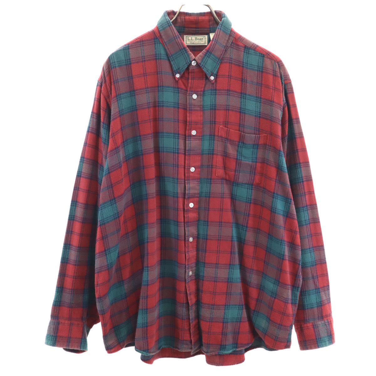 L.L.Bean エルエルビーン 80s ヴィンテージ USA製 チェック柄 長袖 コットンシャツ XL レッド メンズ