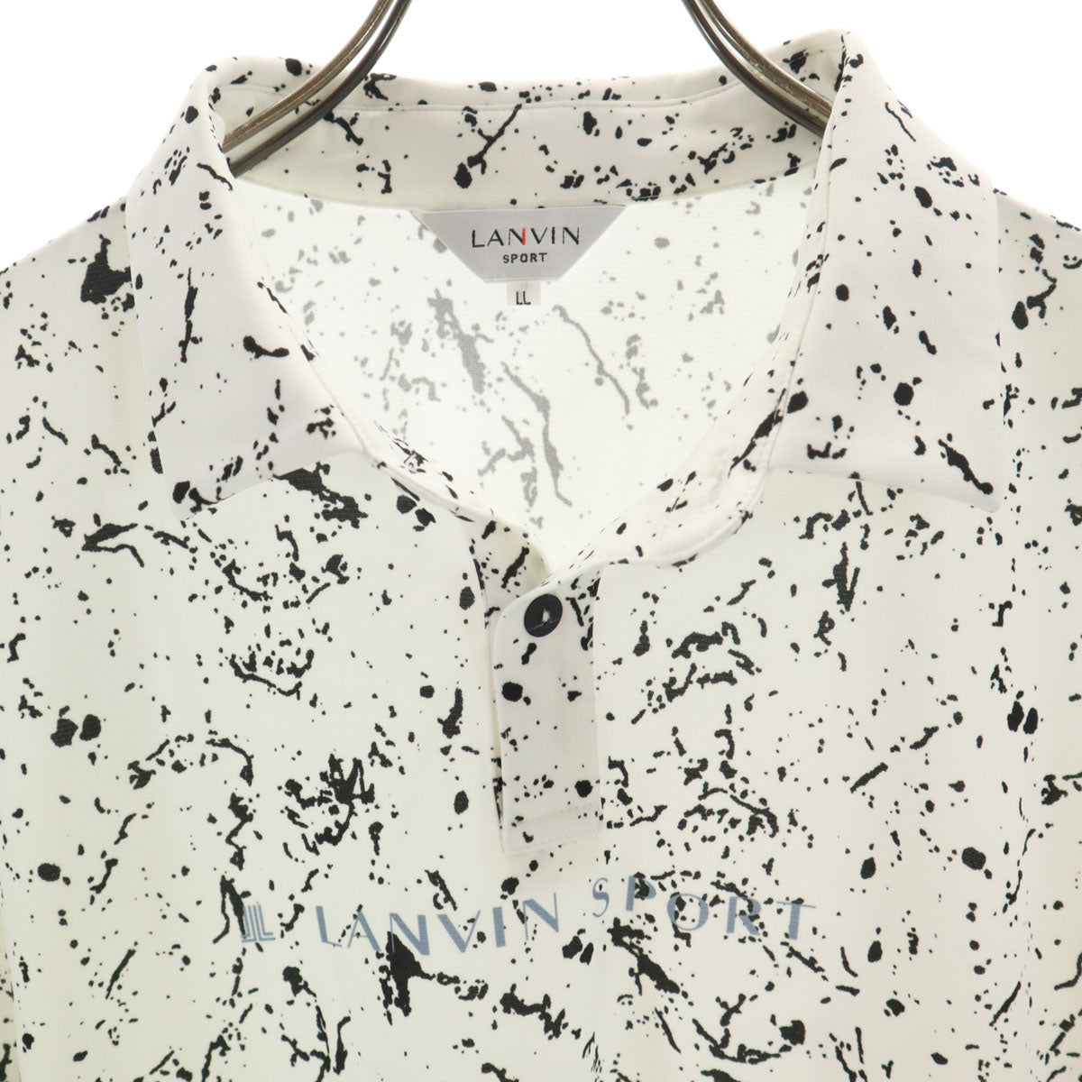 美品 LANVIN SPORT ランバンスポール 総柄 半袖 ポロシャツ LL ホワイト メンズ