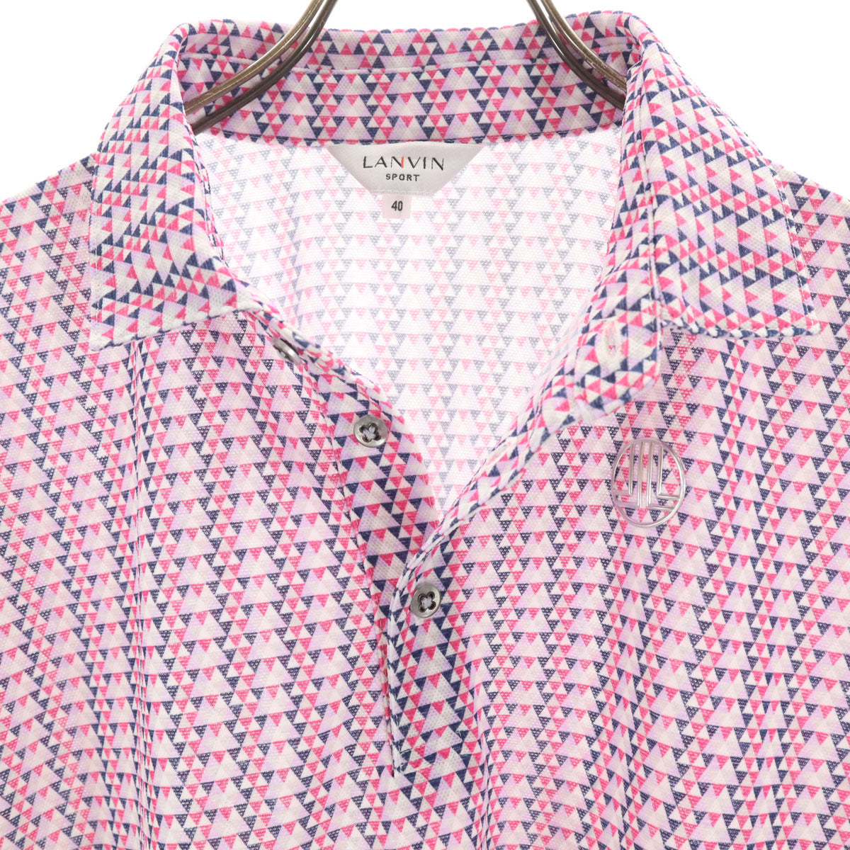 美品 LANVIN SPORT ランバンスポール 総柄 半袖 ポロシャツ 40 ピンク系 メンズ