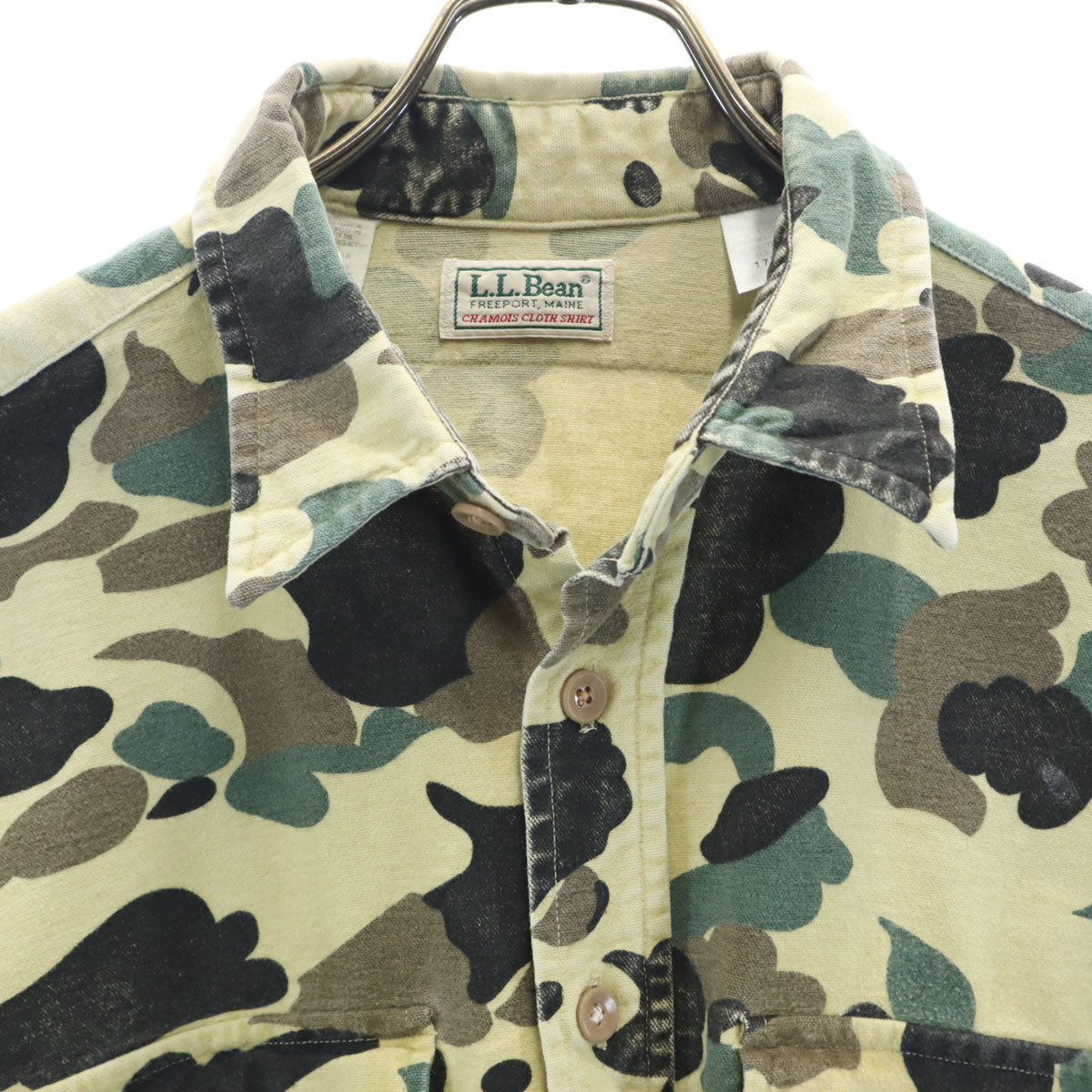 L.L.Bean エルエルビーン 80s ヴィンテージ USA製 モアシャツ ダックハンターカモ柄 長袖 コットンシャツ 171/2 グリーン メンズ