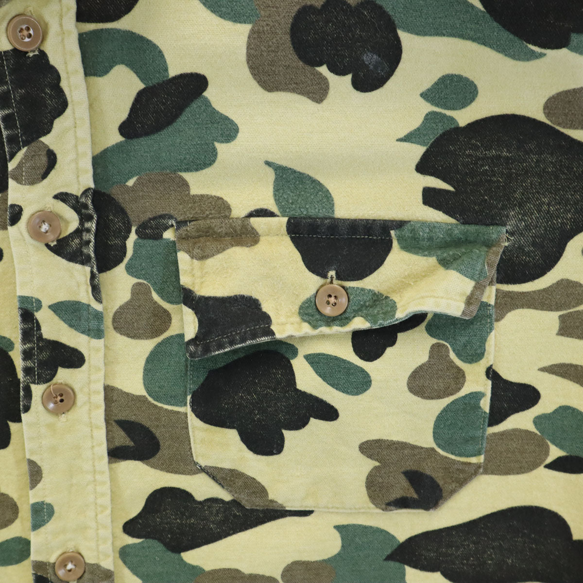 L.L.Bean エルエルビーン 80s ヴィンテージ USA製 モアシャツ ダックハンターカモ柄 長袖 コットンシャツ 171/2 グリーン メンズ