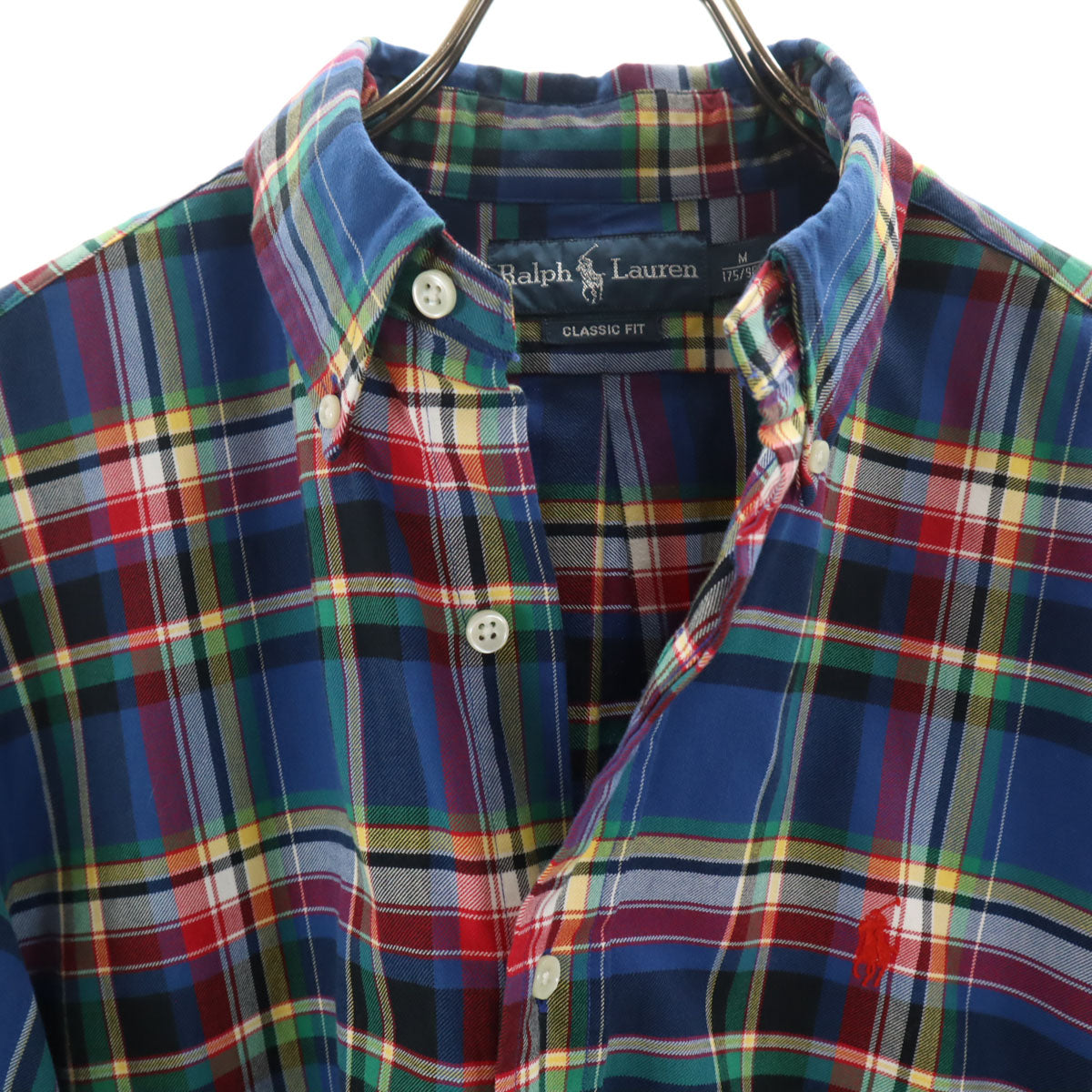 美品 RALPH LAUREN ラルフローレン チェック柄 長袖 ボタンダウンシャツ M ブルー メンズ