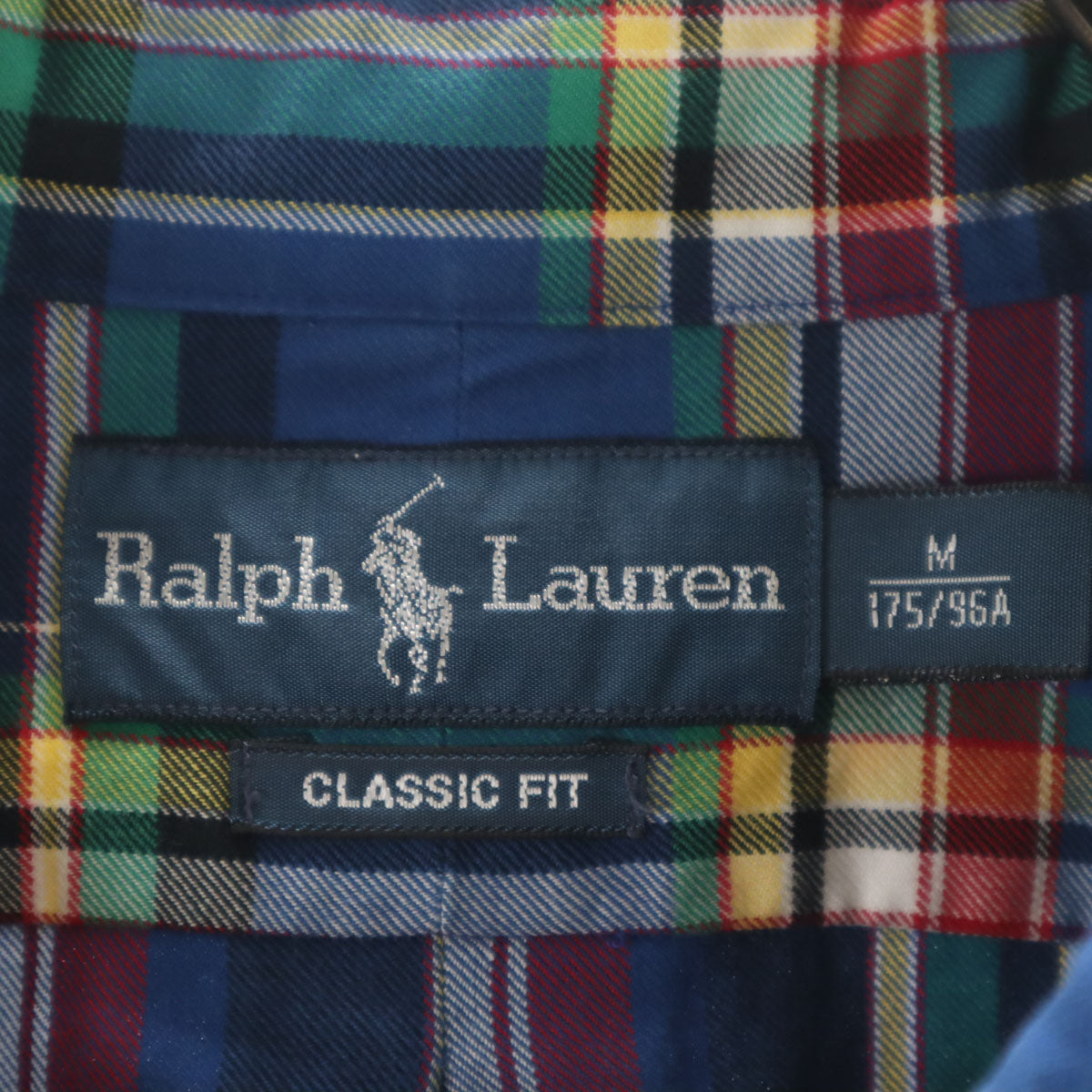 美品 RALPH LAUREN ラルフローレン チェック柄 長袖 ボタンダウンシャツ M ブルー メンズ