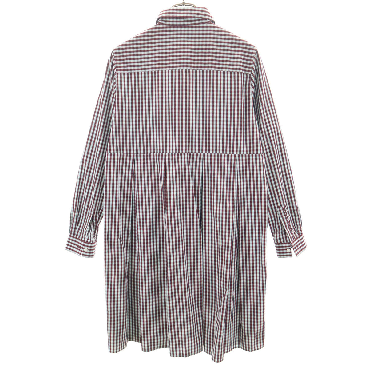 美品 FRED PERRY フレッドペリー チェック 長袖 シャツワンピース 34 ブルー系 レディース