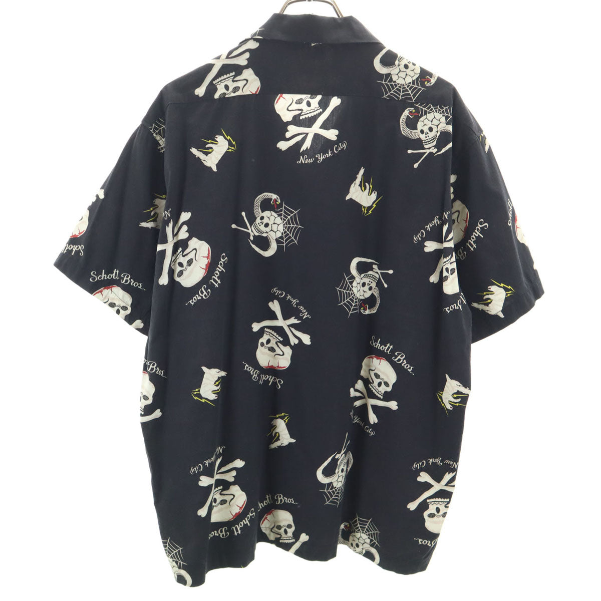 schott ショット スカル柄 半袖 アロハシャツ L ブラック メンズ