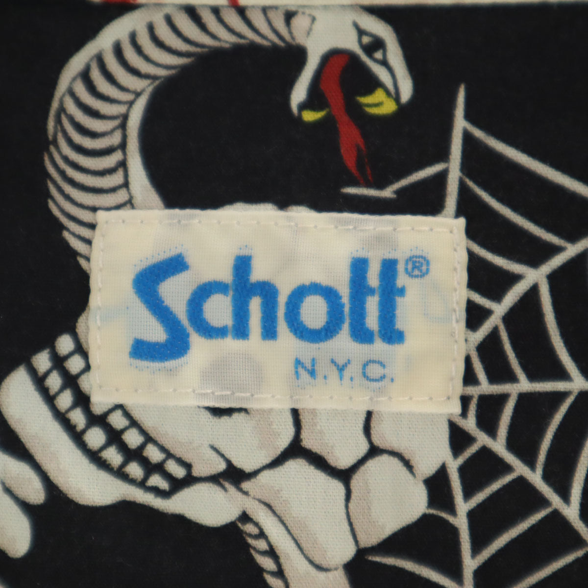 schott ショット スカル柄 半袖 アロハシャツ L ブラック メンズ