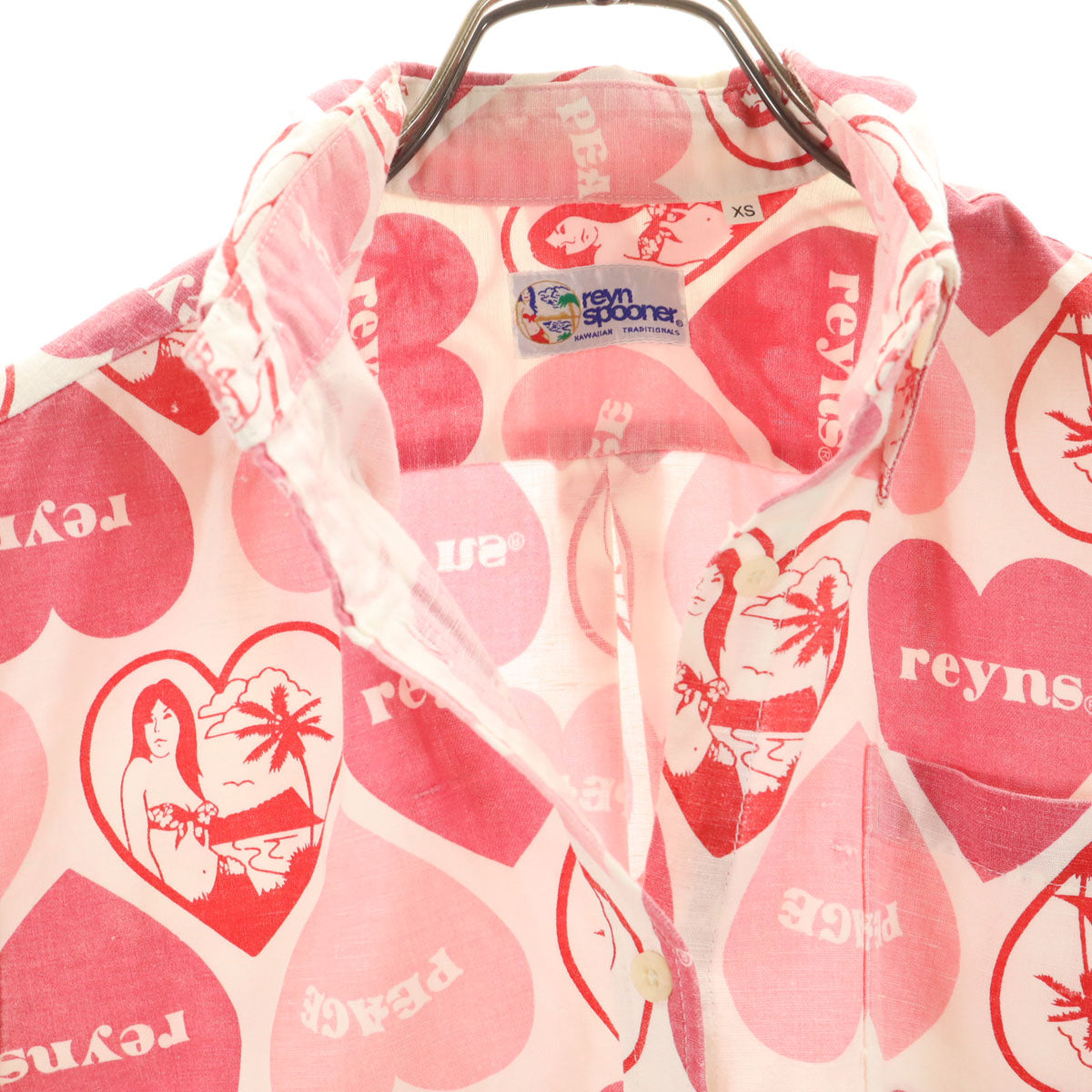 reyn spooner レインスプーナー ハート柄 半袖 ボタンダウン アロハシャツ XS ピンク レディース