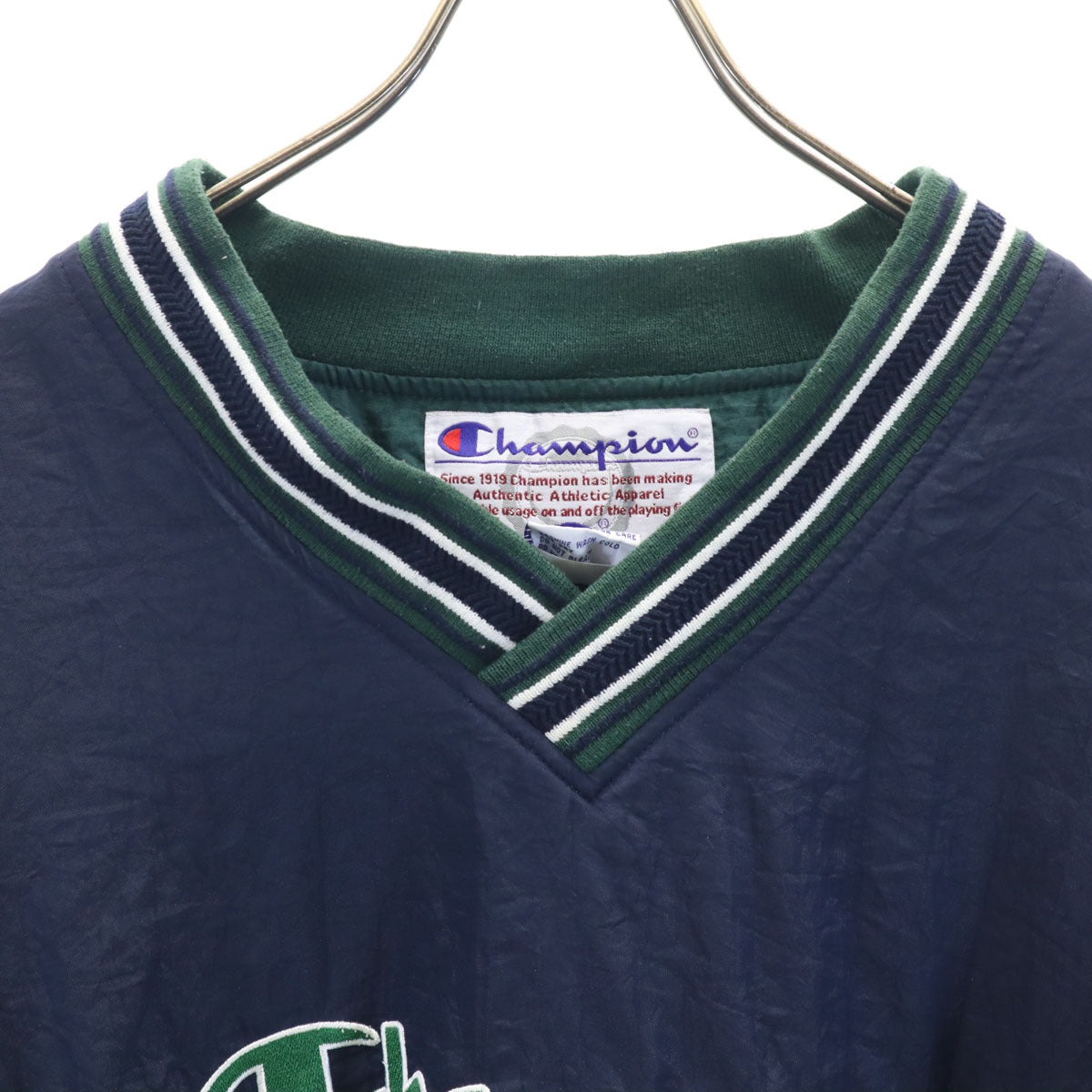Champion チャンピオン 90s オールド 長袖 Vネック ナイロンジャケット L ネイビー プルオーバー メンズ