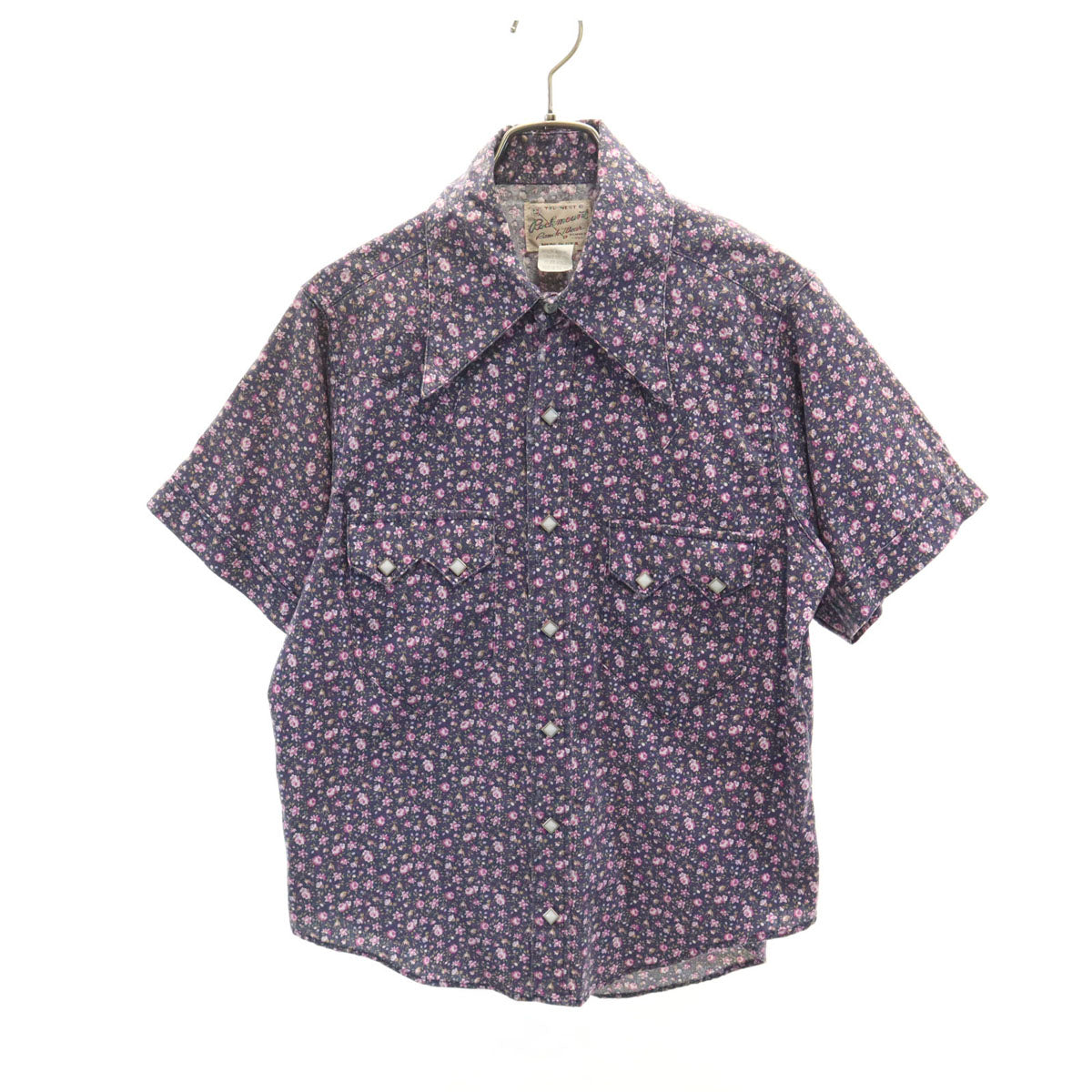 RockMount ロックマウント 70s USA製 ヴィンテージ 花柄 半袖 ウエスタンシャツ 14 1/2-32 ネイビー メンズ