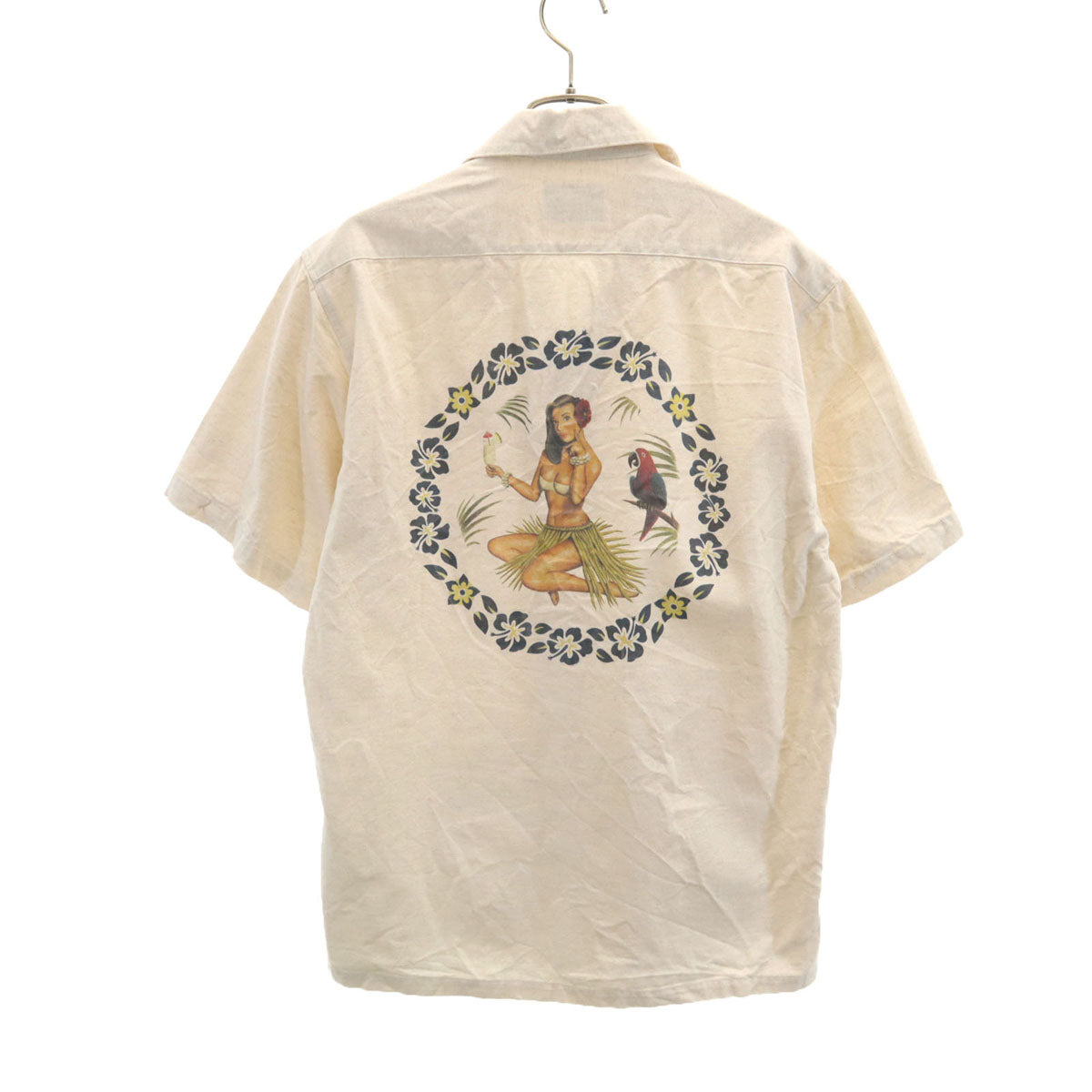 DRESS HIPPY ドレスヒッピー 日本製 リネンブレンド バックプリント 半袖 アロハシャツ M ベージュ メンズ