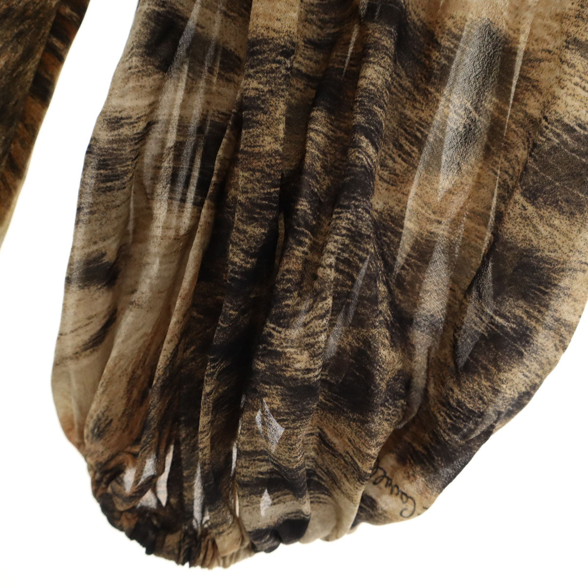 美品 Just Cavalli ジャストカヴァリ シルクブレンド レオパード柄 長袖 フリル ブラウス 42 ベージュ系 レディース