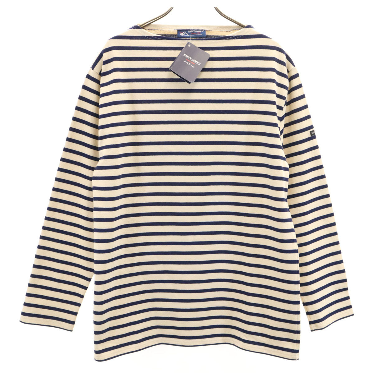 未使用 SAINT JAMES セントジェームス フランス製 ボーダー柄 長袖 ボートネック バスクシャツ M ベージュ メンズ