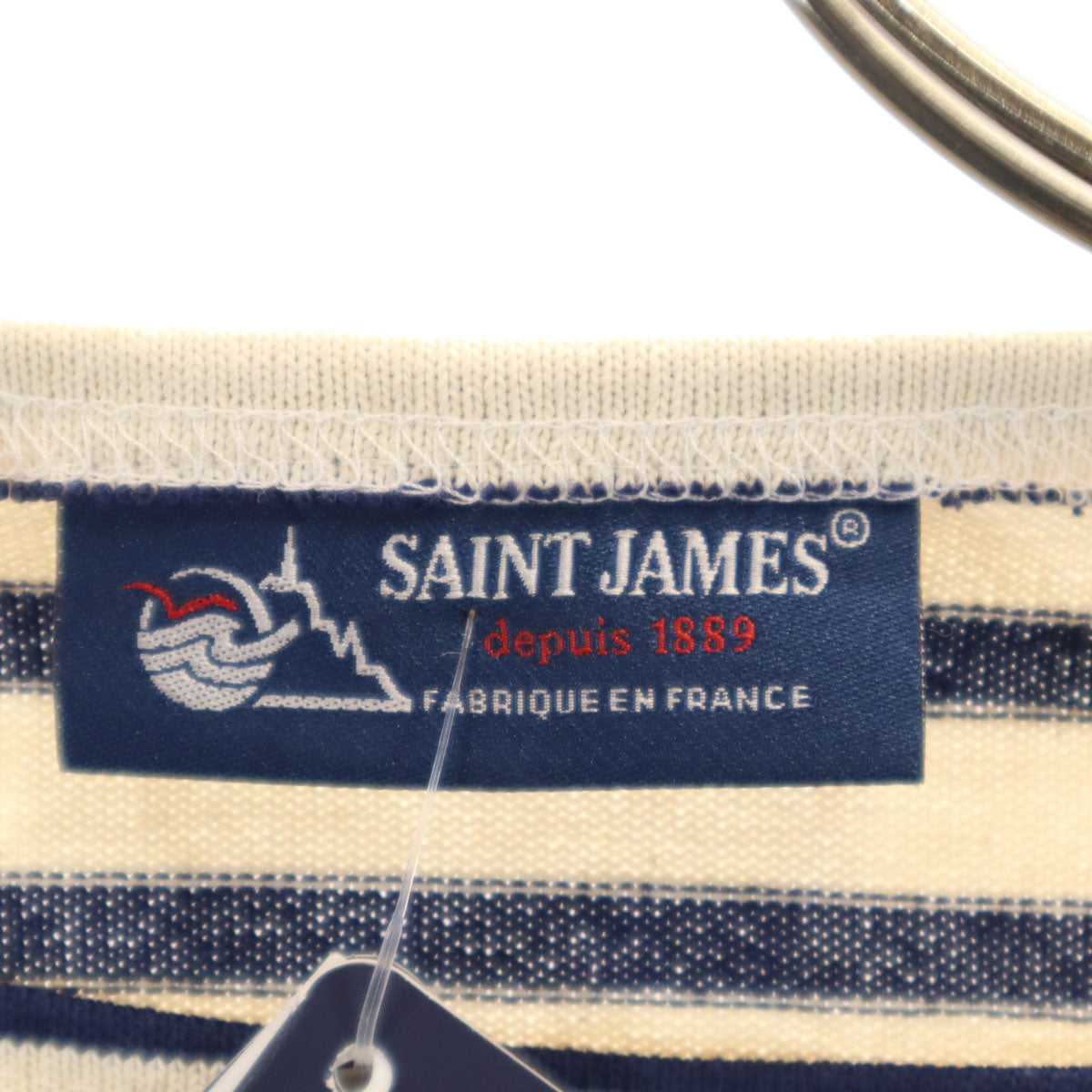 未使用 SAINT JAMES セントジェームス フランス製 ボーダー柄 長袖 ボートネック バスクシャツ M ベージュ メンズ