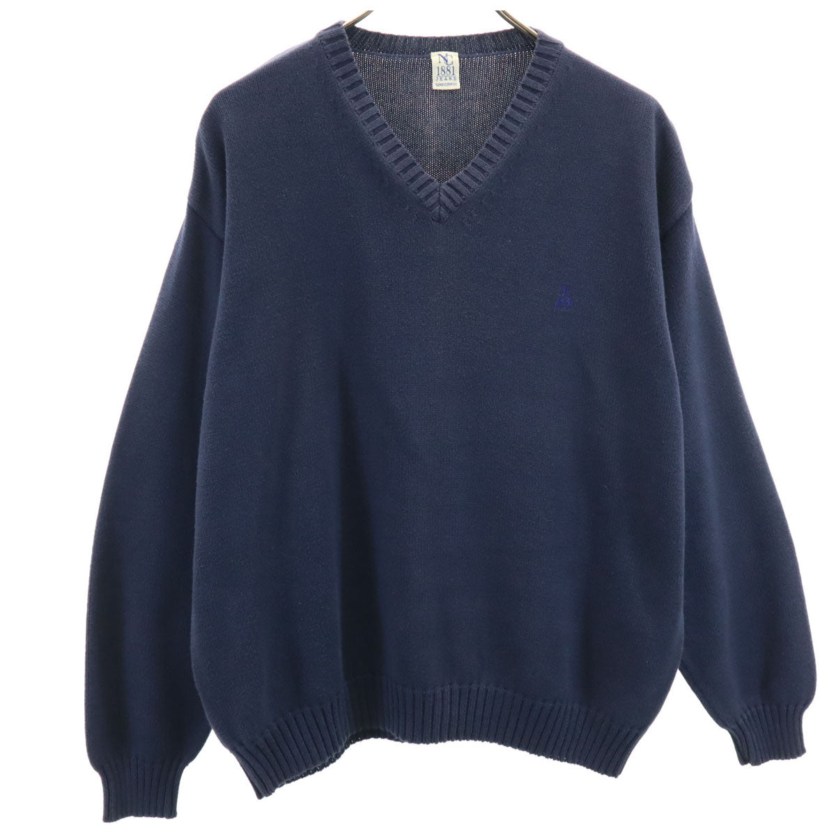 NINO CERRUTI ニノセルッティ イタリア製 長袖 Vネック ニット L ネイビー メンズ