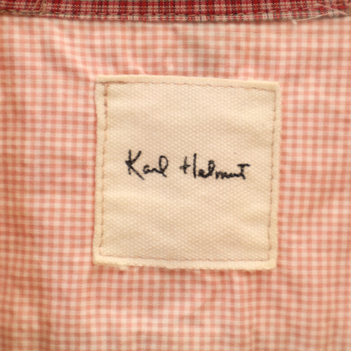 Karl Helmut カールヘルム 日本製 総柄 半袖 パッチワーク バンドカラーシャツ ピンク系 メンズ