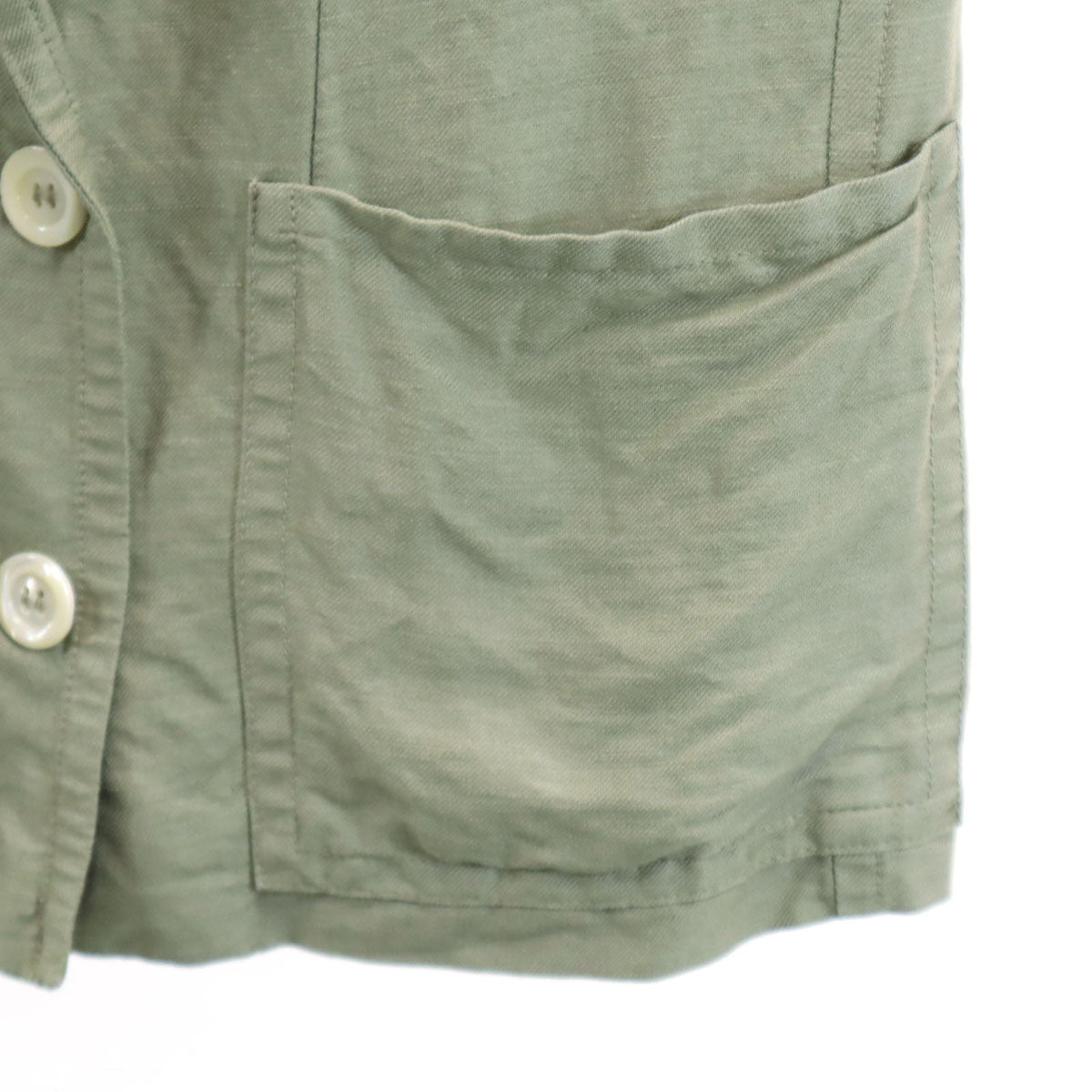 LANVIN ランバン 80s フランス製 リネンブレンド ヴィンテージ ダブル テーラードジャケット 42 オリーブ レディース