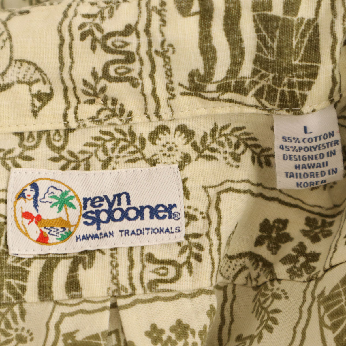 reyn spooner レインスプーナー 90s オールド 総柄 半袖 ボタンダウン アロハシャツ L カーキ メンズ