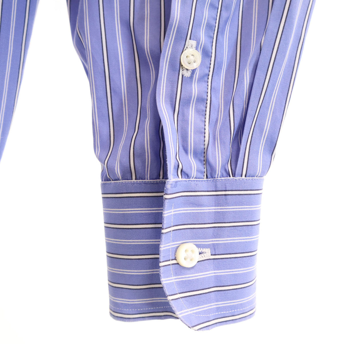 RALPH LAUREN ラルフローレン イタリア製 パープルレーベル ストライプ柄 長袖 コットンシャツ 15 1/2 青紫 メンズ