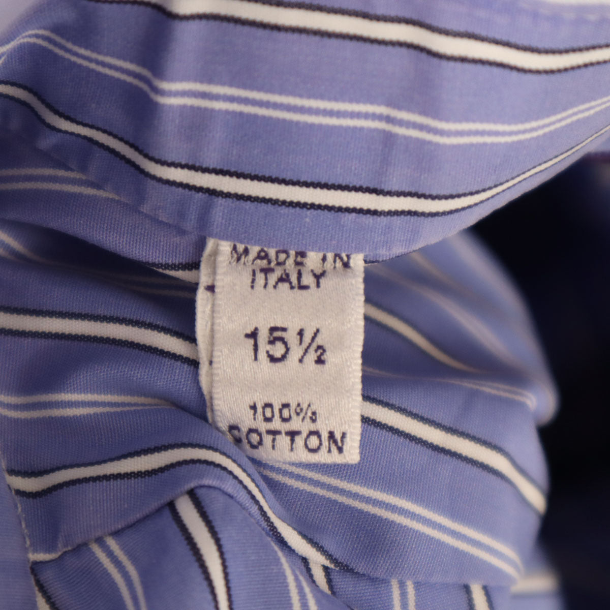 RALPH LAUREN ラルフローレン イタリア製 パープルレーベル ストライプ柄 長袖 コットンシャツ 15 1/2 青紫 メンズ