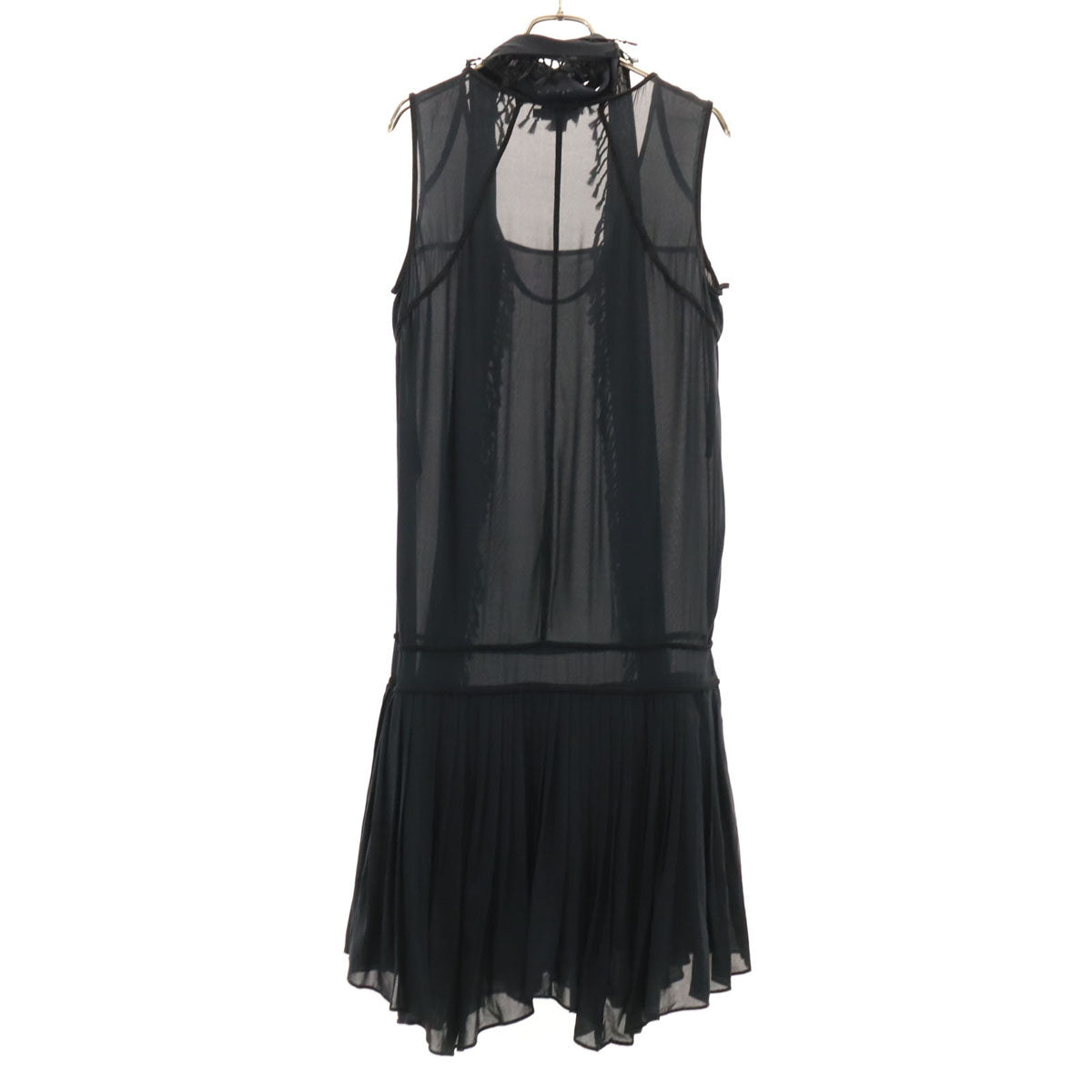 DKNY DONNA KARAN NEW YORK ダナキャランニューヨーク シルクブレンド 半袖 シアー ワンピース 4 ブラック レディース