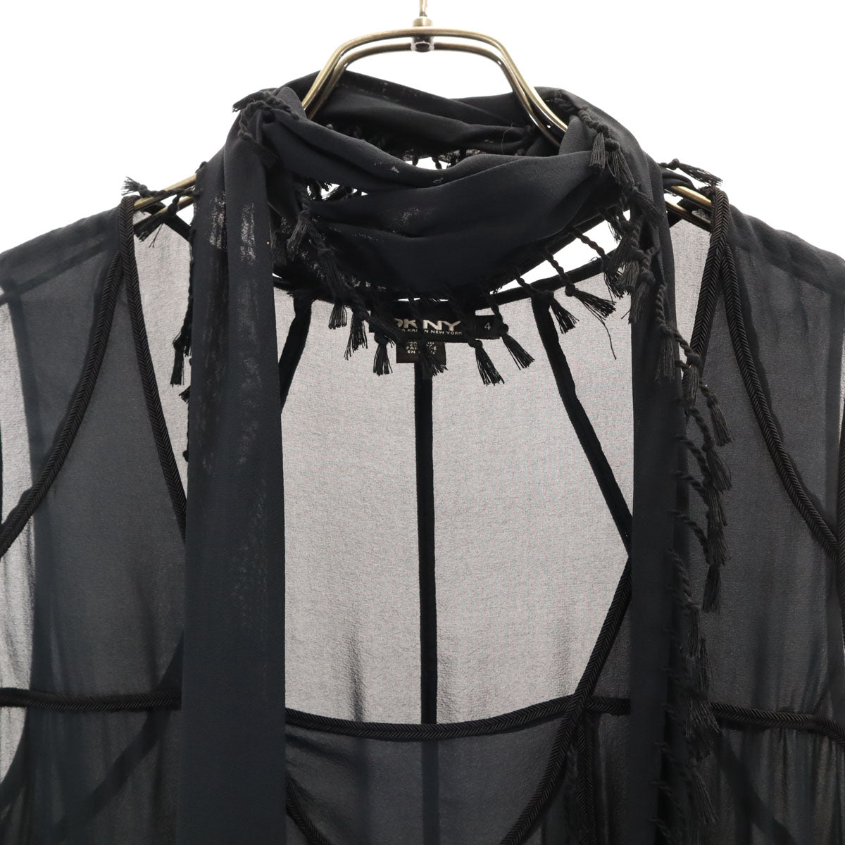 DKNY DONNA KARAN NEW YORK ダナキャランニューヨーク シルクブレンド 半袖 シアー ワンピース 4 ブラック レディース