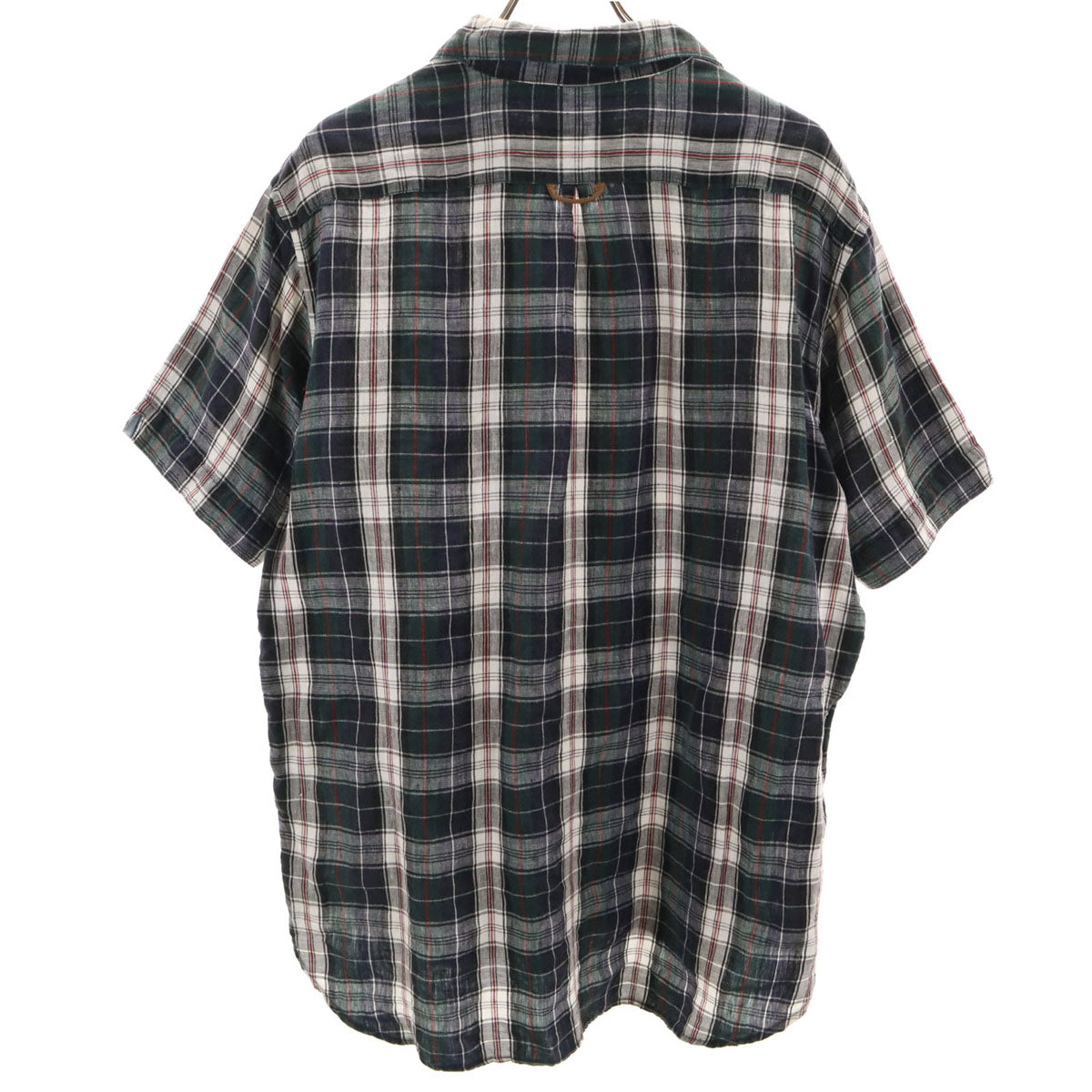 BEAMS ビームス リネン チェック柄 半袖 シャツ L ネイビー系 メンズ